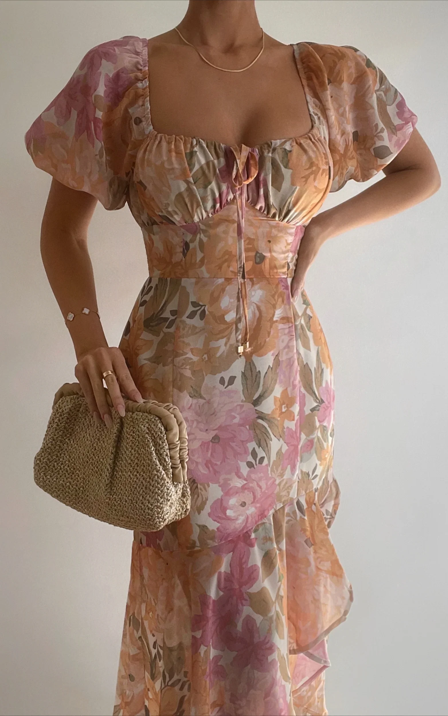 Jasalina Midi Dress - Puff Sleeve Dress in Elegant Rose