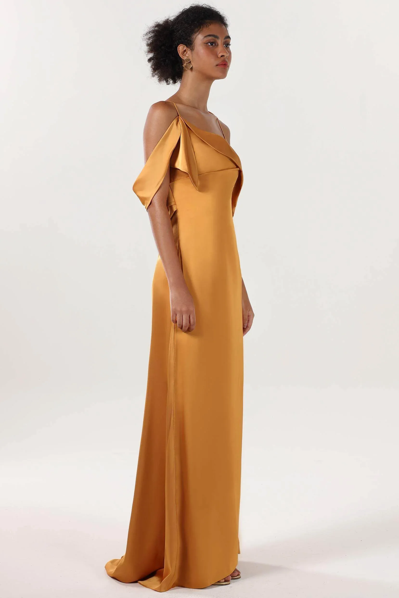 Sheath-Column Sweep-Brush Train Luxe Satin Bridesmaid Dress CS0598BM