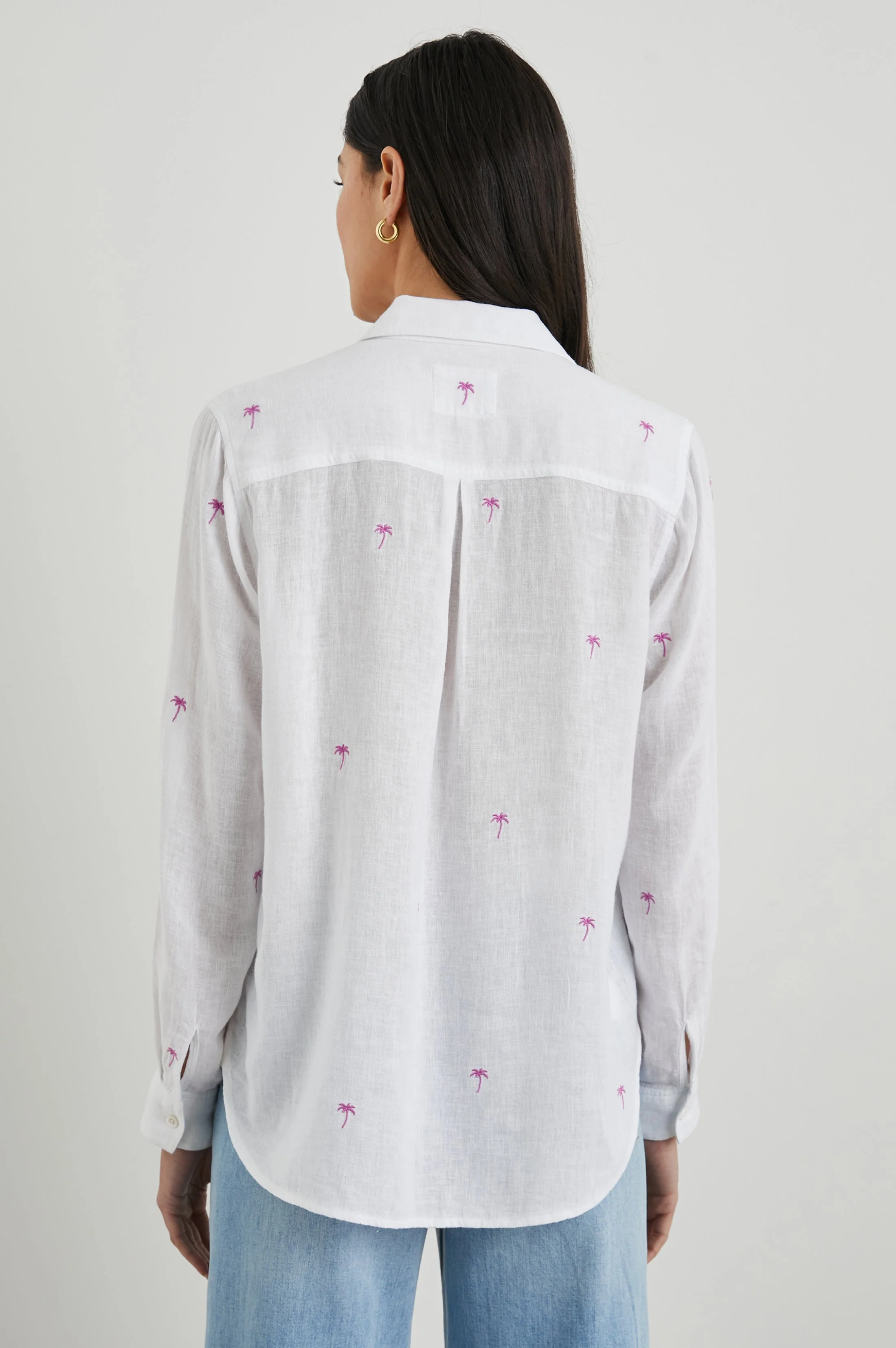 Charli Shirt - Fuchsia Embroidered Palms