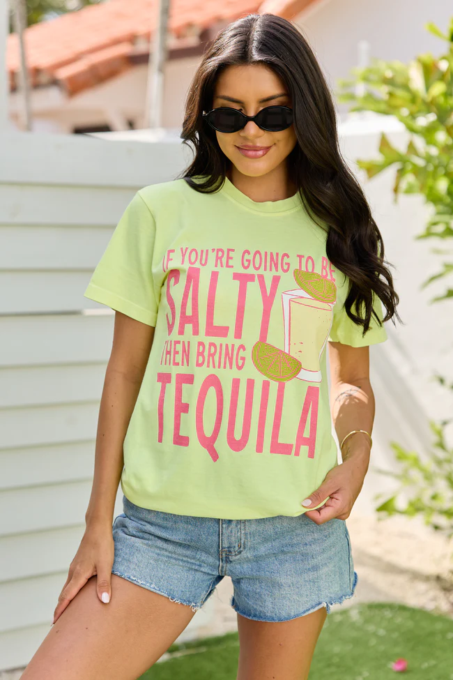 Be Salty Bring Tequila Neon Yellow Graphic Tee