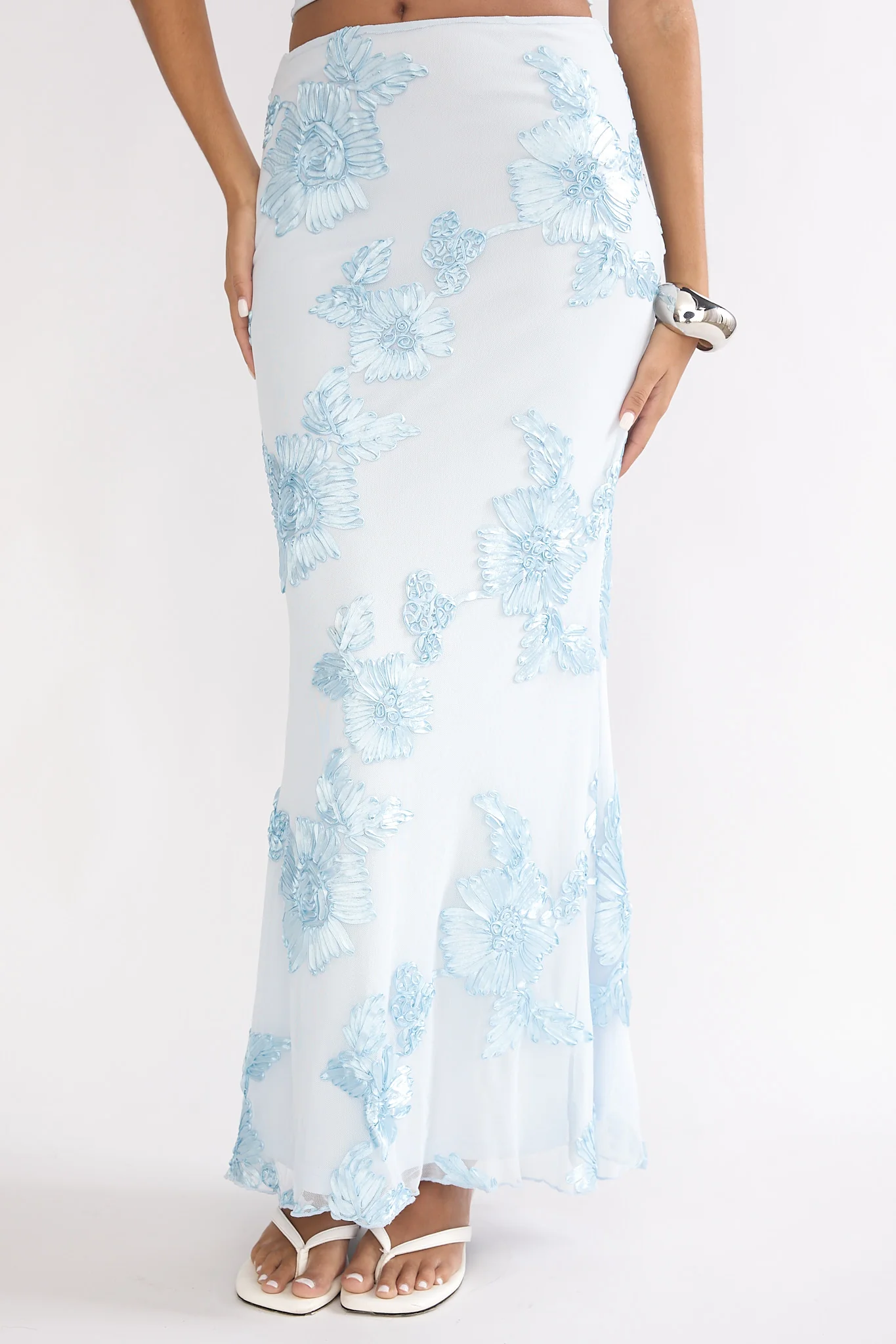 Golden Hours Maxi Skirt Embellished Light Blue