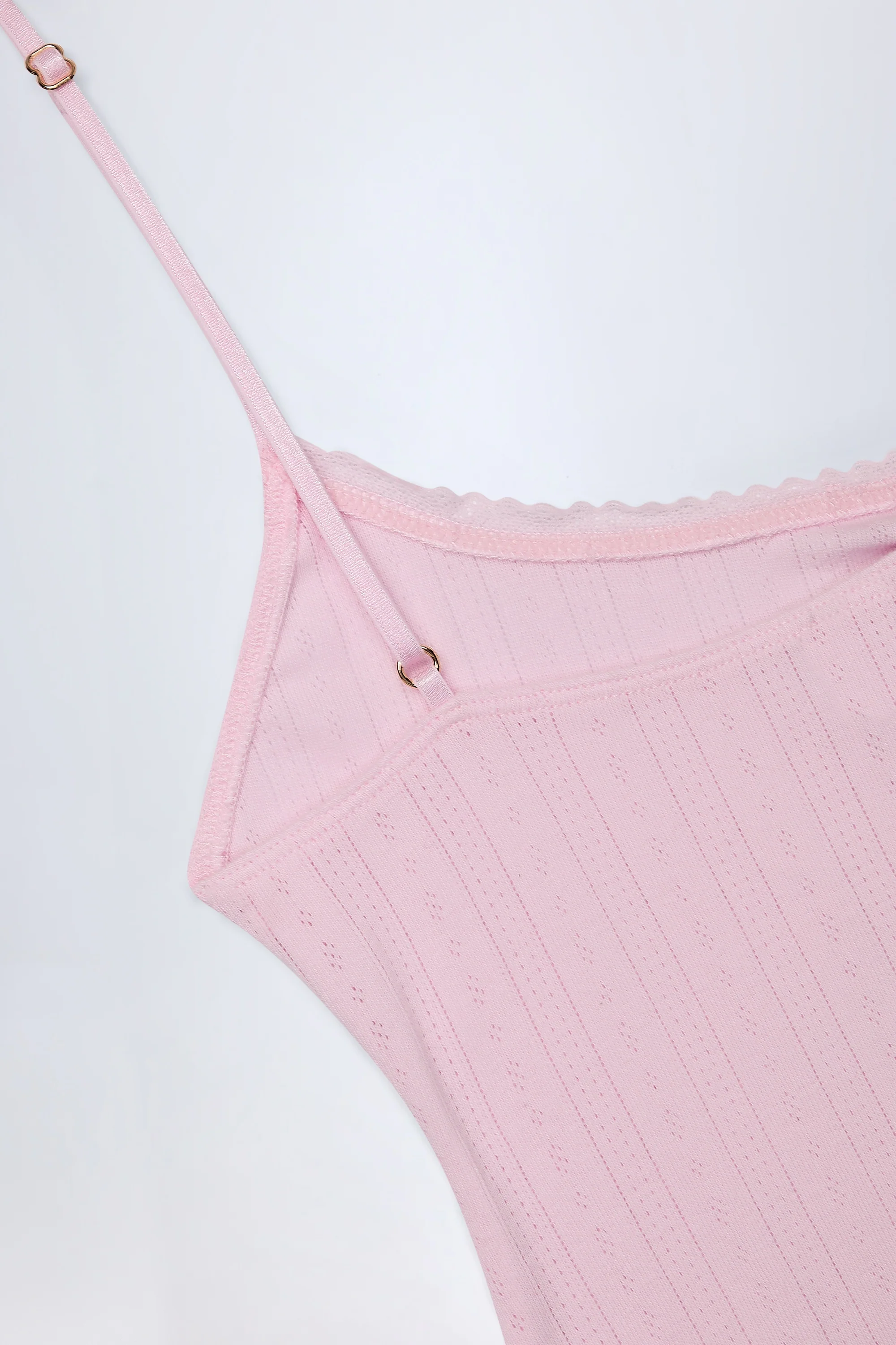 Pointelle Ruched A-Line Mini Dress in Baby Pink