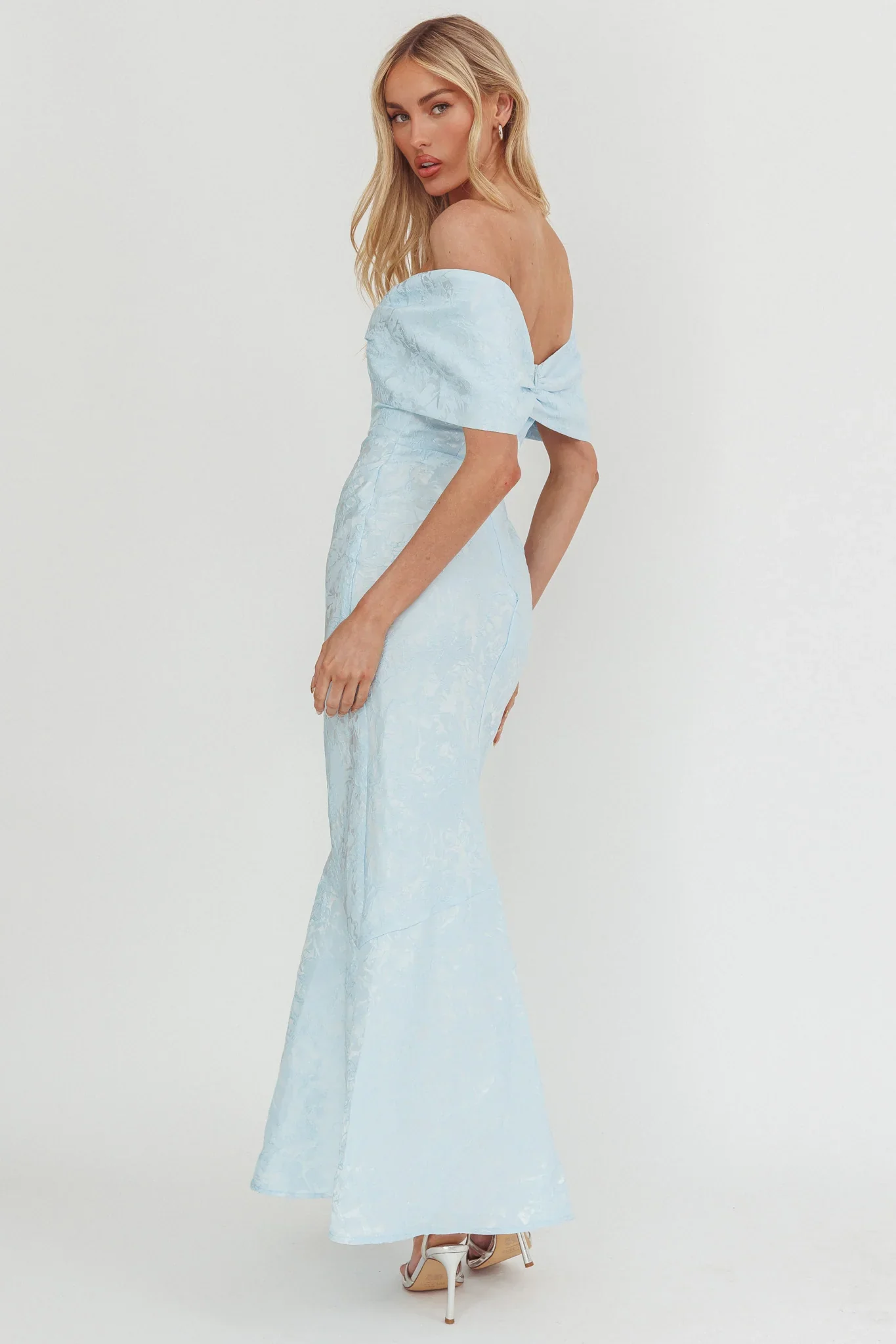 Fairytales Off-Shoulder Jacquard Maxi Dress Blue