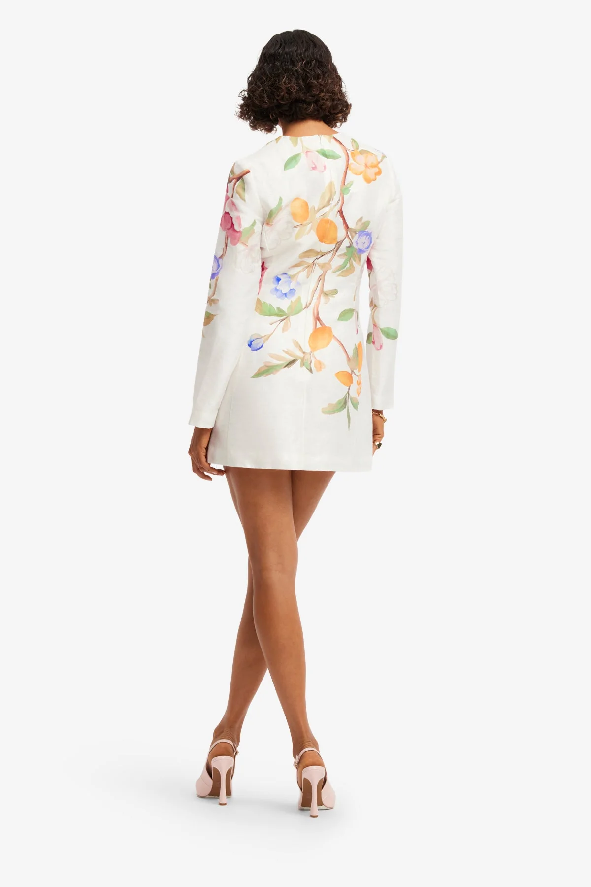 Aliza Long Sleeve Mini Dress - Lemon Vine Print in Snow