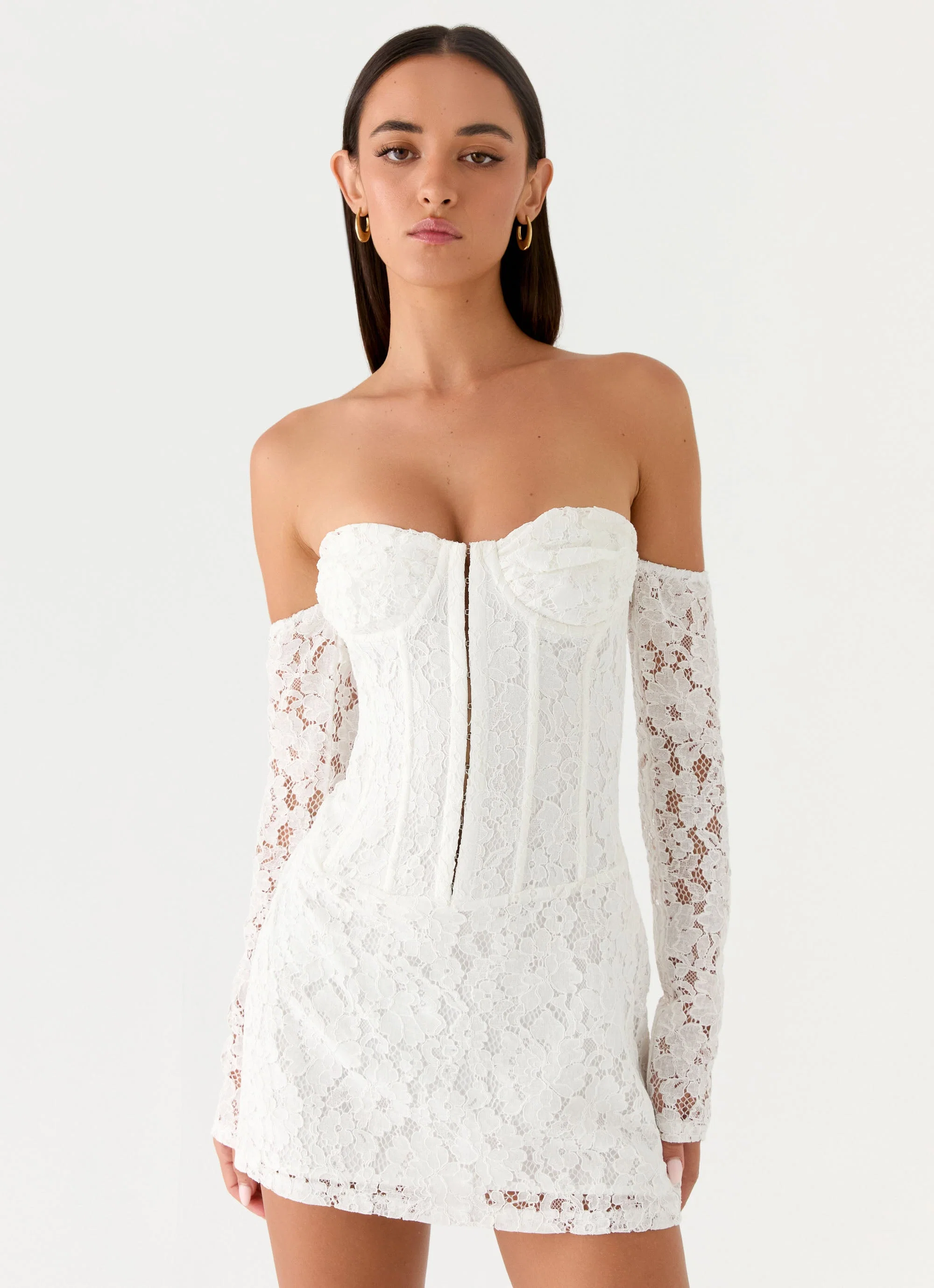 Already Know Lace Long Sleeve Mini Dress - White