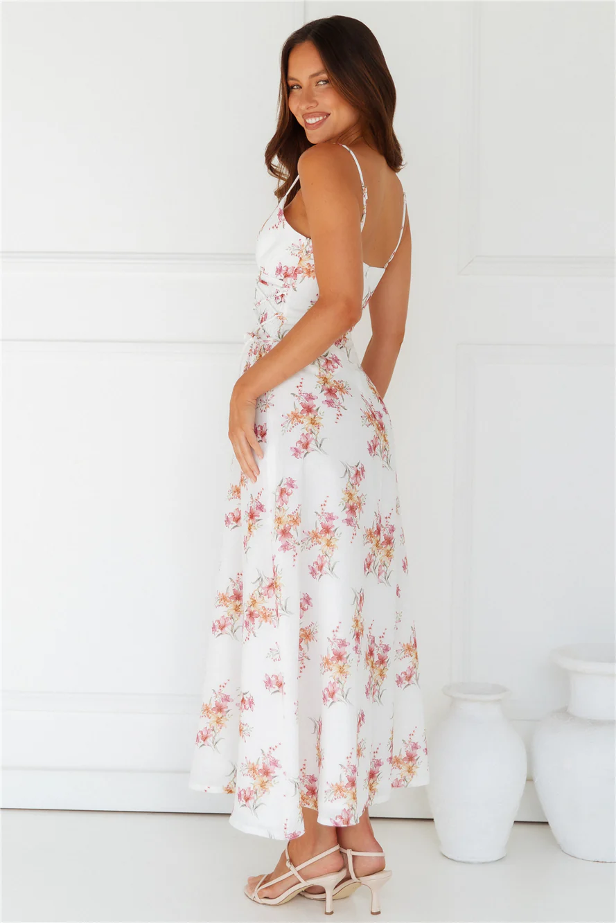 Botanical Ballerina Midi Dress White - luluinthesky
