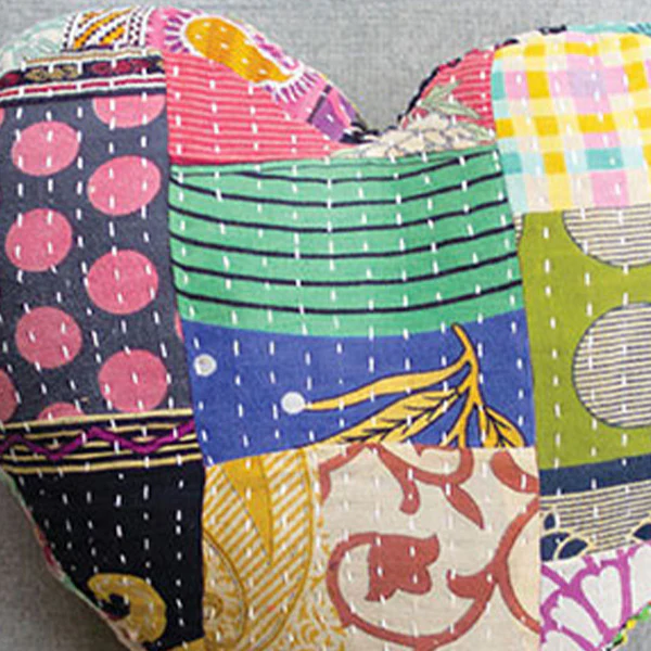 Heartfelt Stitched Kantha Pillows, Pick Your style
