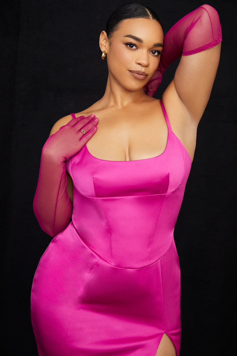 Pink Mesh Opera-Length Gloves