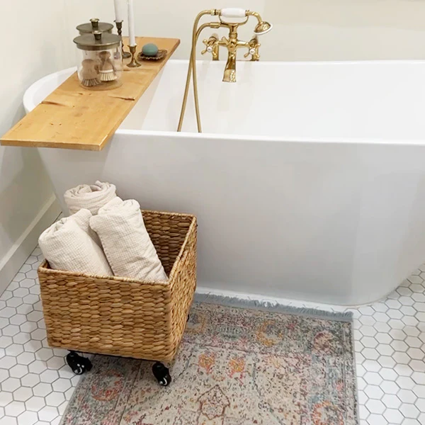 Large Water Hyacinth Woven Basket with Detachable Wheels