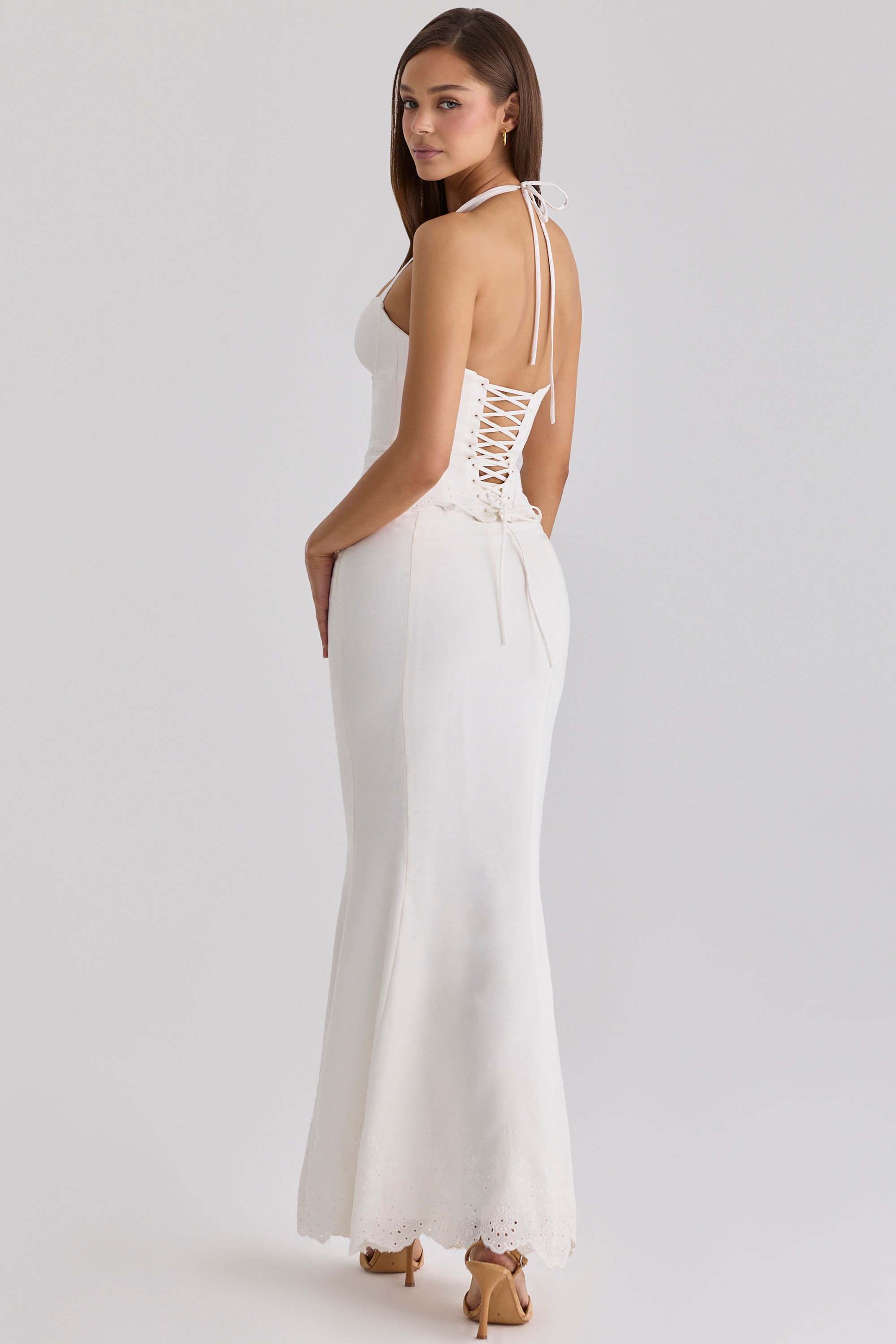 White Broderie Anglaise Cotton Maxi Skirt