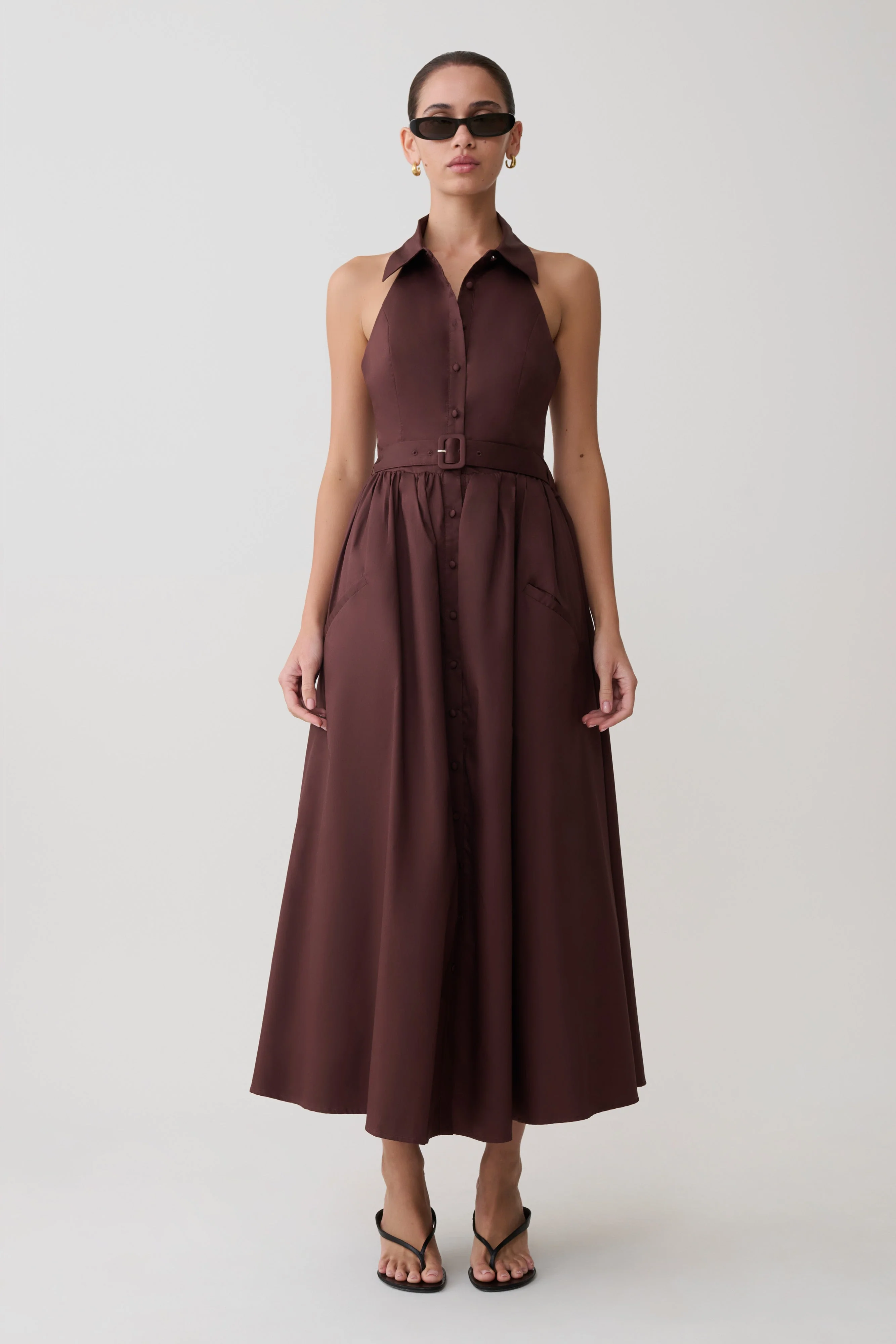 Cindy Collared Midi Dress - Chocolate