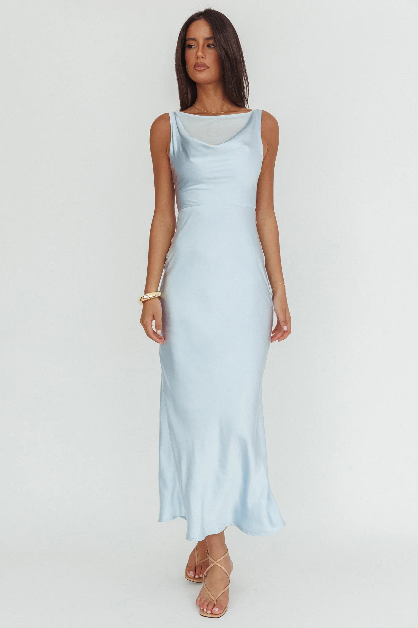 Venus Rising Sleeveless Cowl Neck Maxi Dress Blue