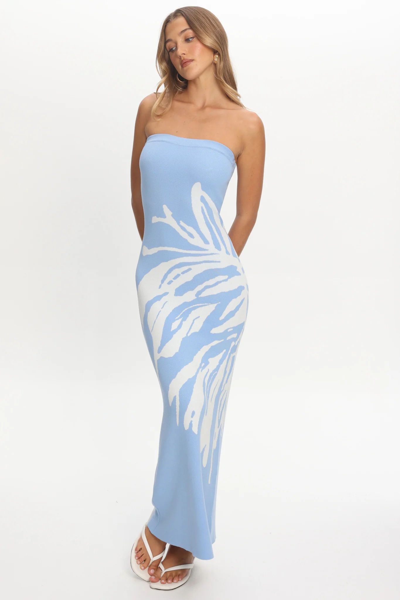 Wildflower Sun Strapless Maxi Dress Sky Blue - luluinthesky