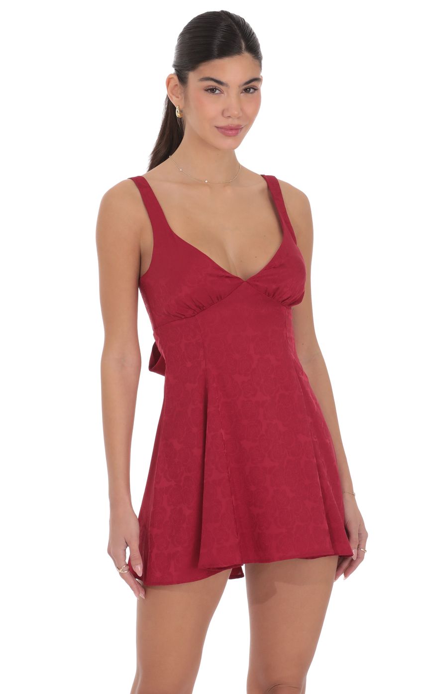 Floral Jacquard Bow Tie Dress in Maroon - luluinthesky