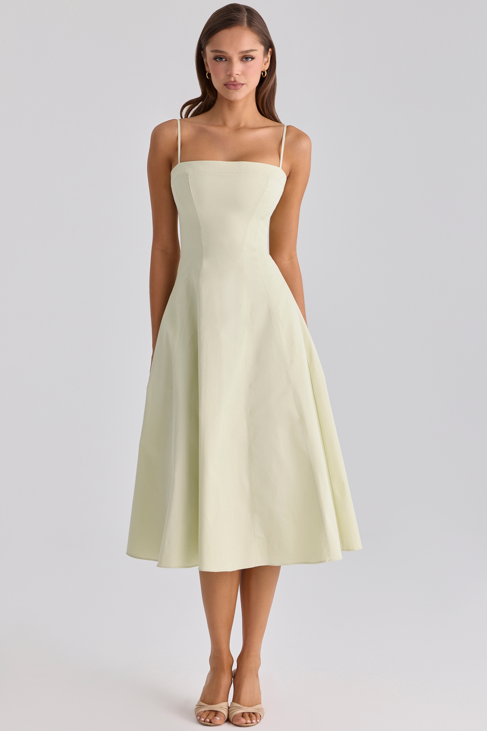 matcha green cotton flared midi sundress