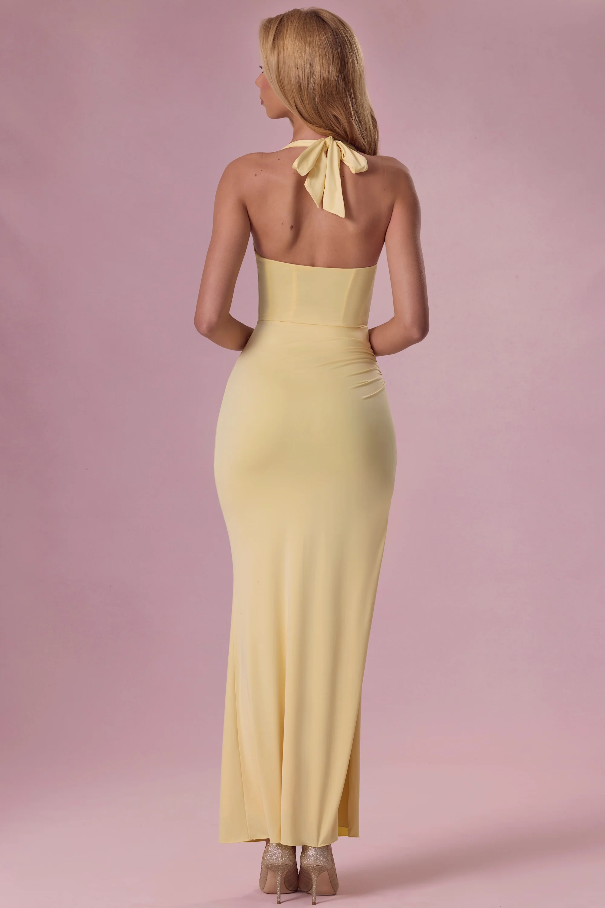 Premium Jersey Corset Bridesmaid Dress in Butter Yellow