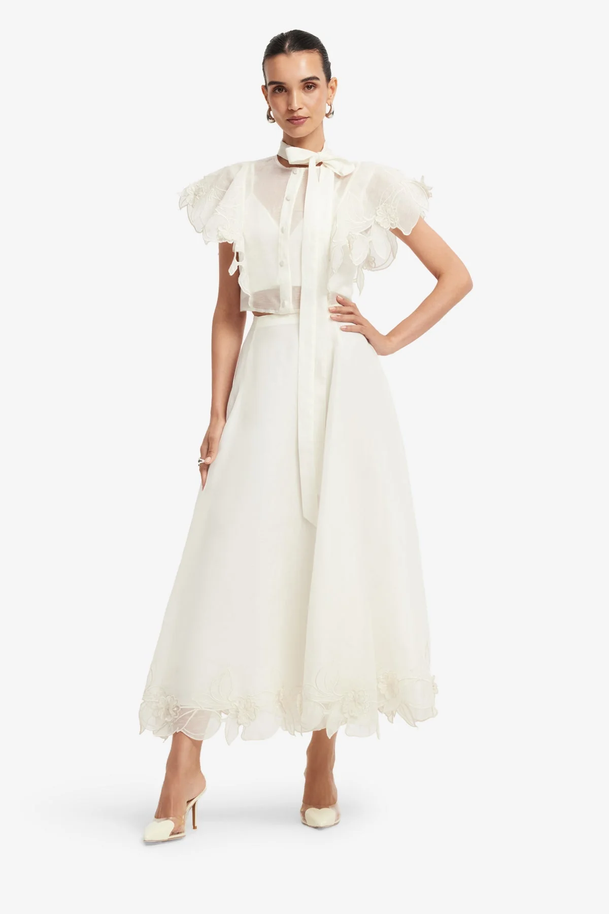 Leila Appliqué Midi Skirt - Snow