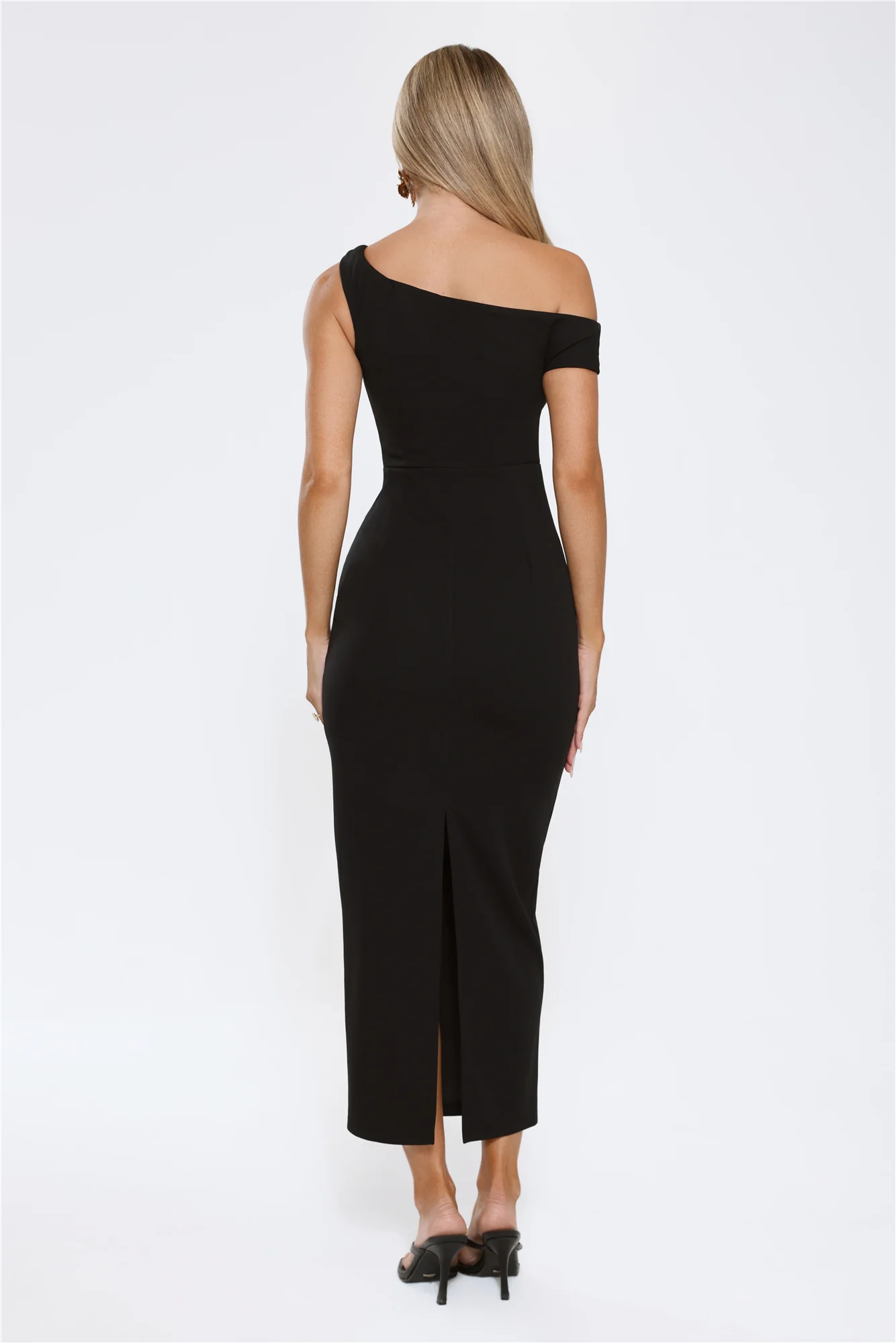 Downtown Alley Off Shoulder Midi Dress Black