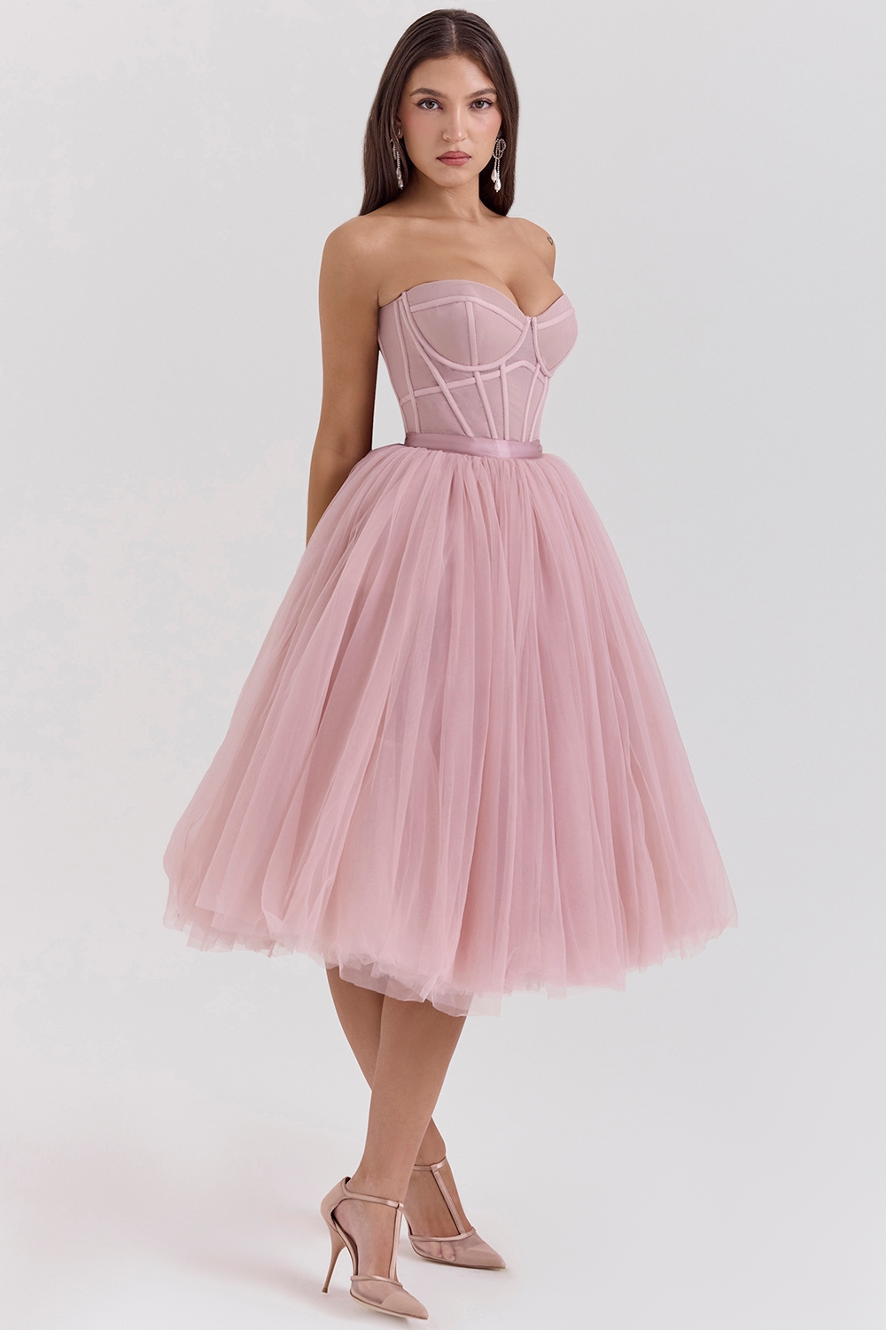 French Rose Tulle Midi Dress