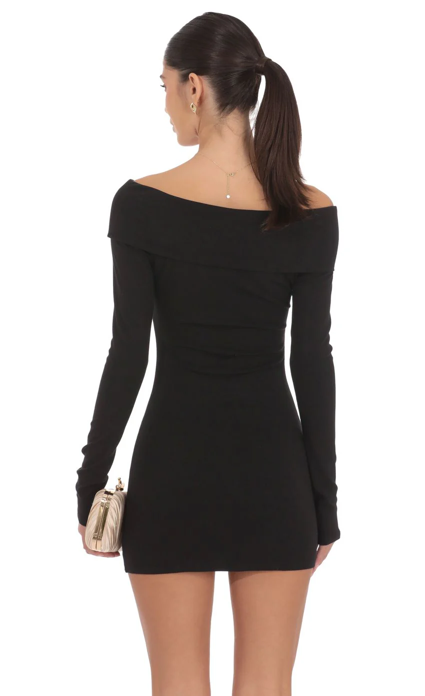 Charmed Off Shoulder Dress in Black - luluinthesky
