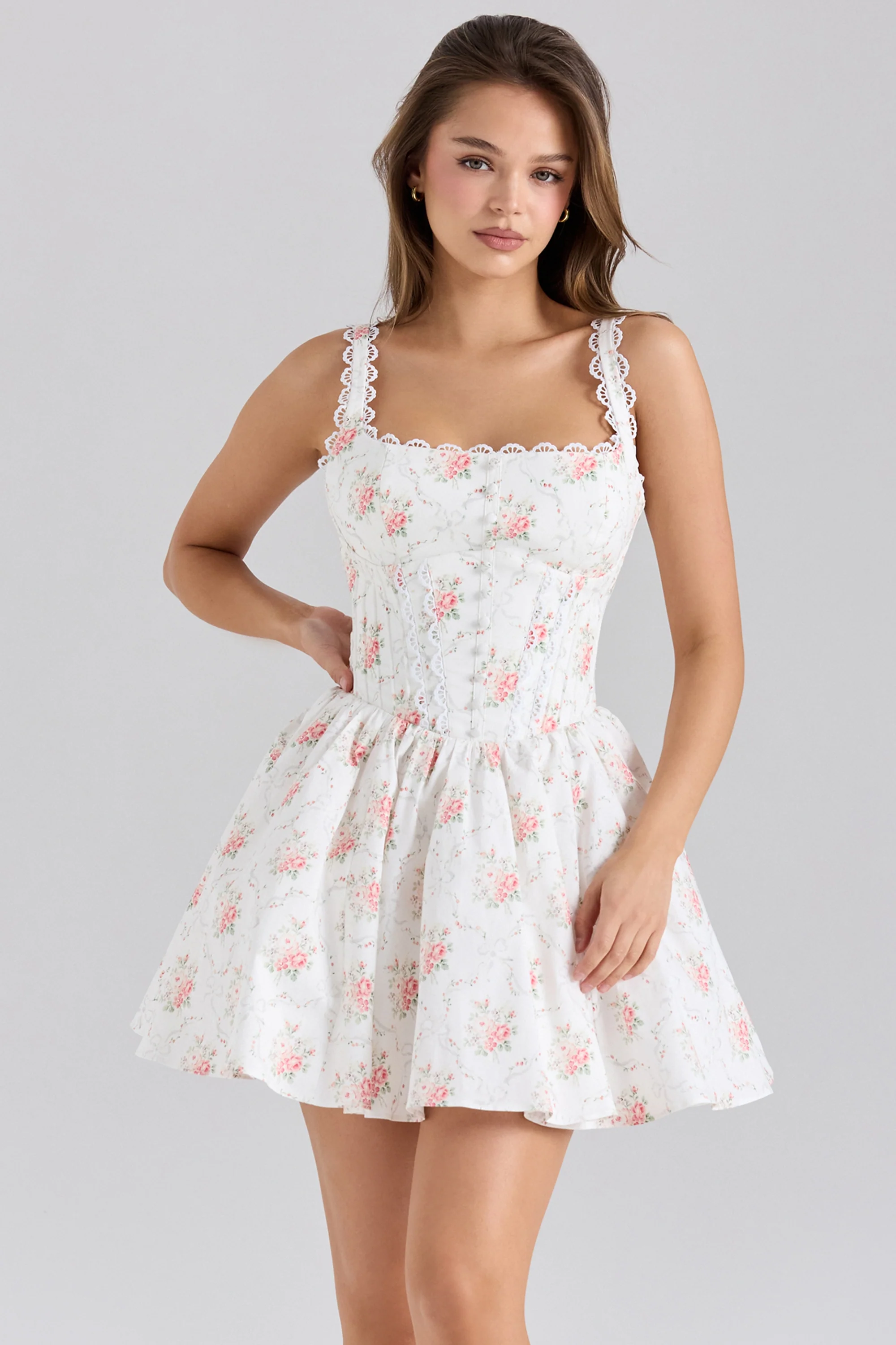 rose print stretch cotton mini dress