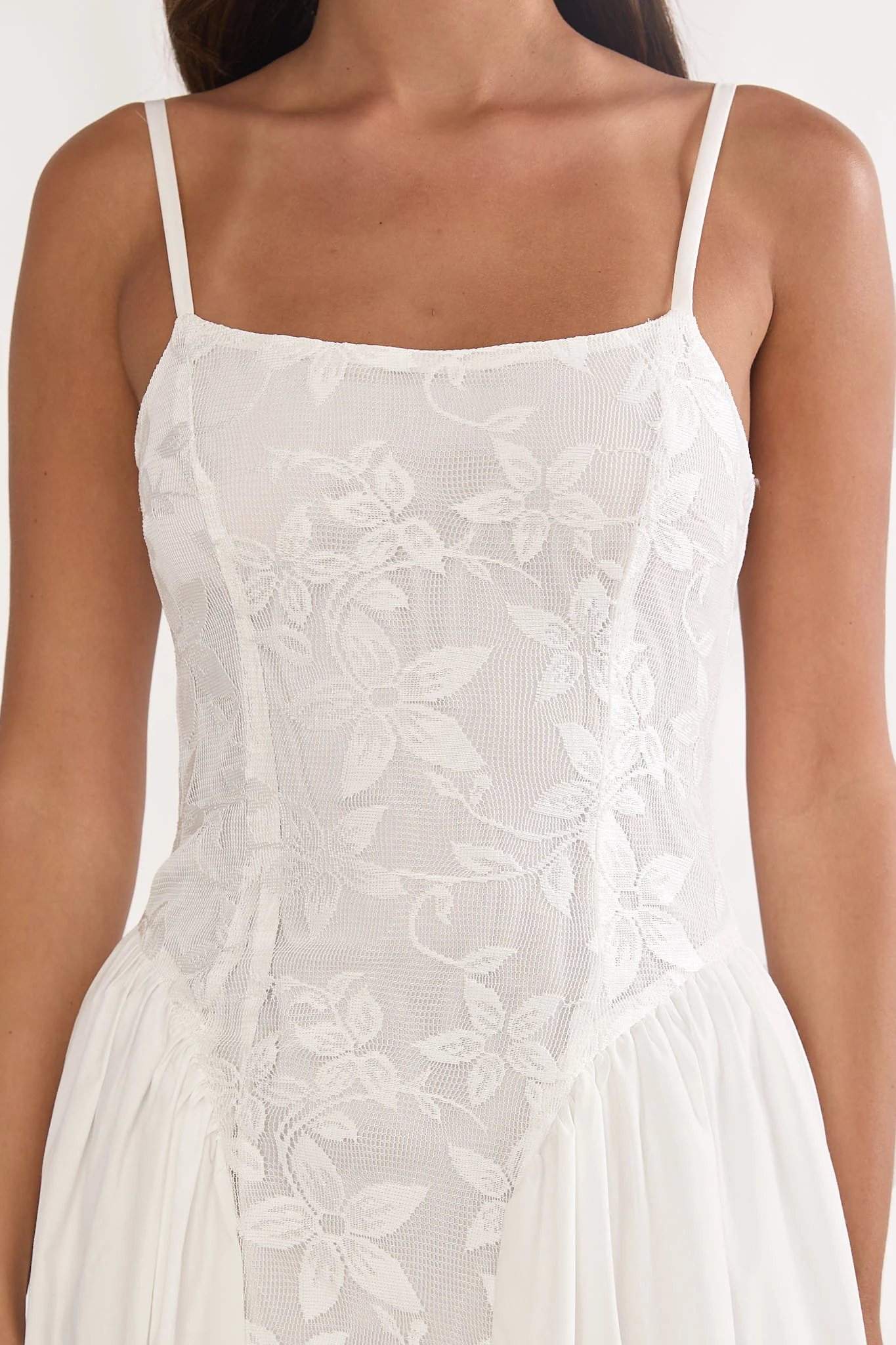 Seluna Gathered Waist Maxi Dress Embroidered Cream