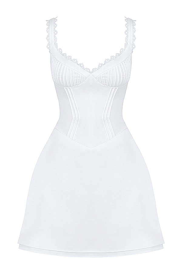White Pin Tuck Mini Dress