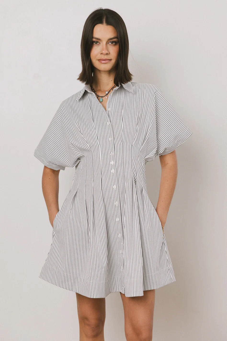 Erica Button Front Mini Dress in White
