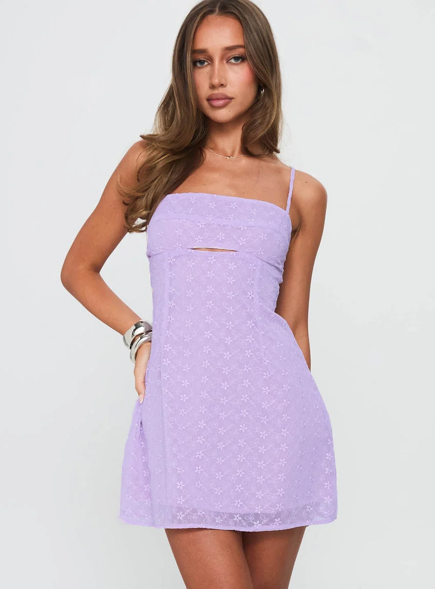 Shelley Embroidered Mini Dress Lilac - luluinthesky