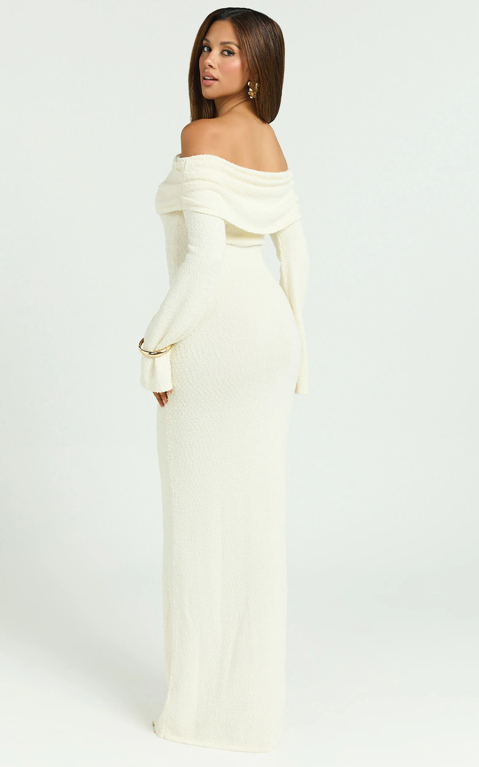 Pietra Maxi Dress - Knit Off Shoulder Dress in Cream