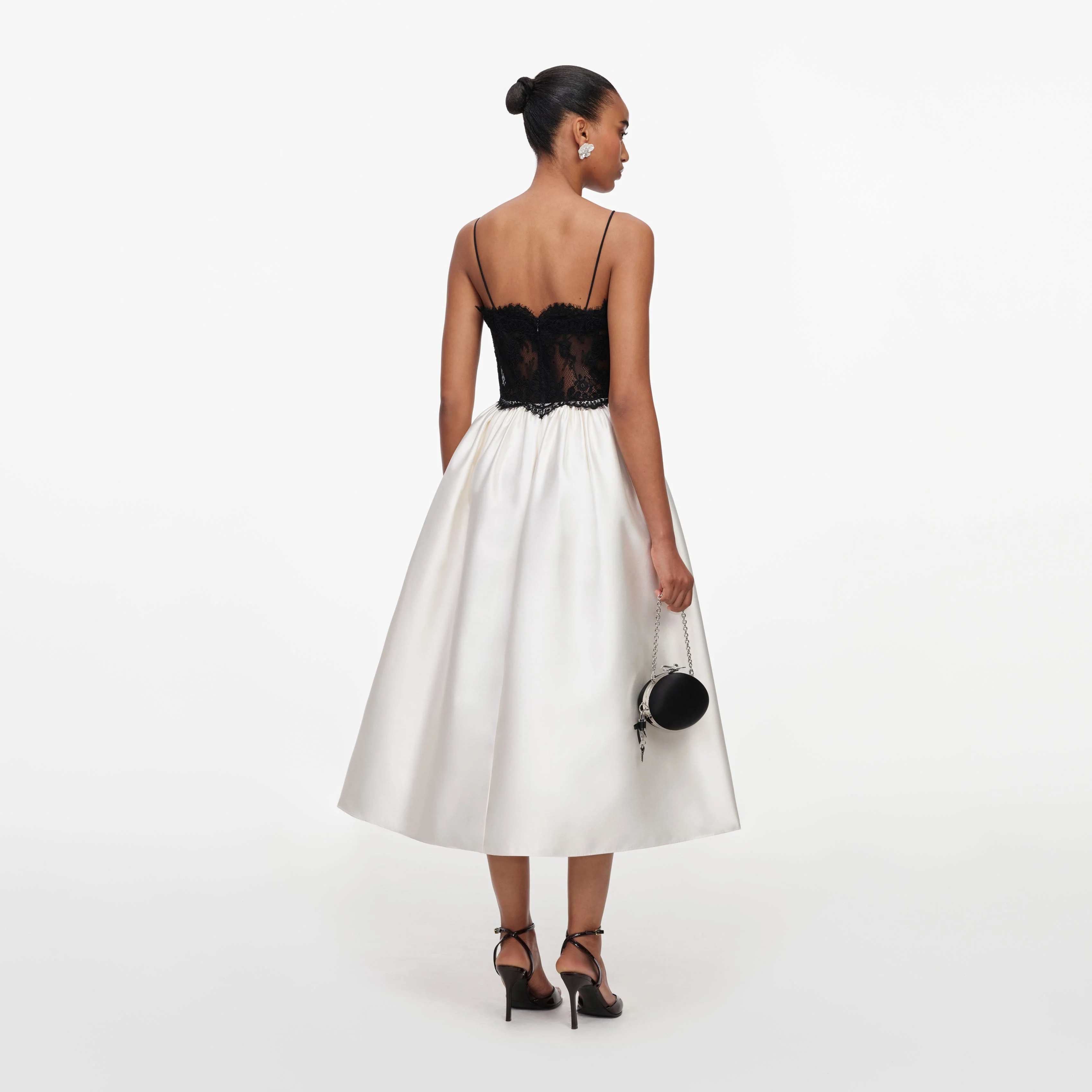 Cream Taffeta Contrast Lace Midi Dress