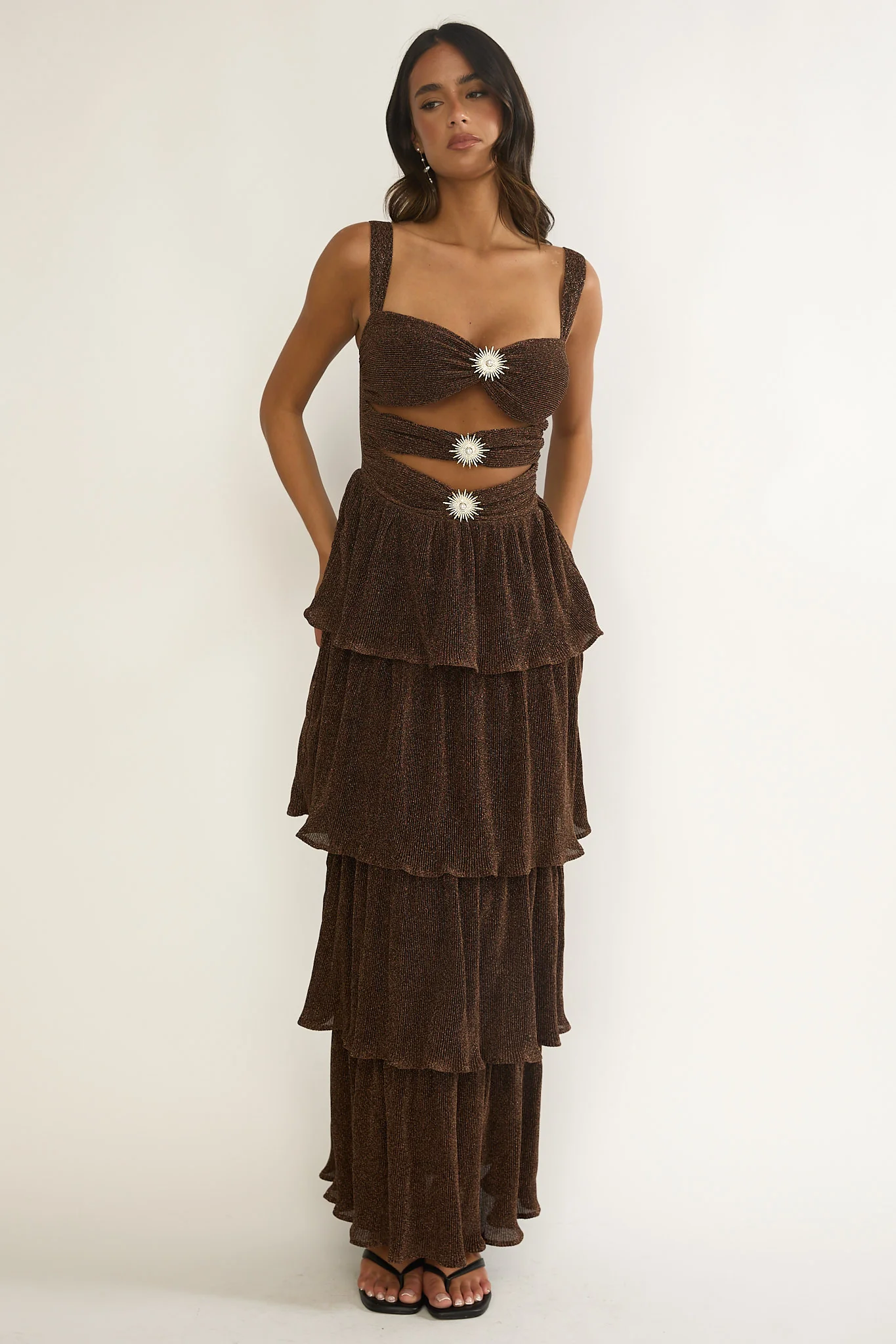 Ceylon Cut-Out Bodice Layered Maxi Dress Bronze - luluinthesky