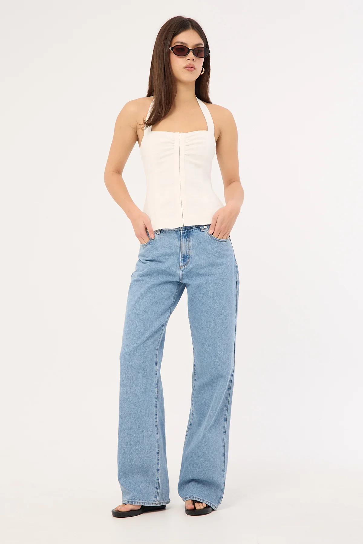 Perfect Stranger Menorca Linen Gathered  Halter Top White