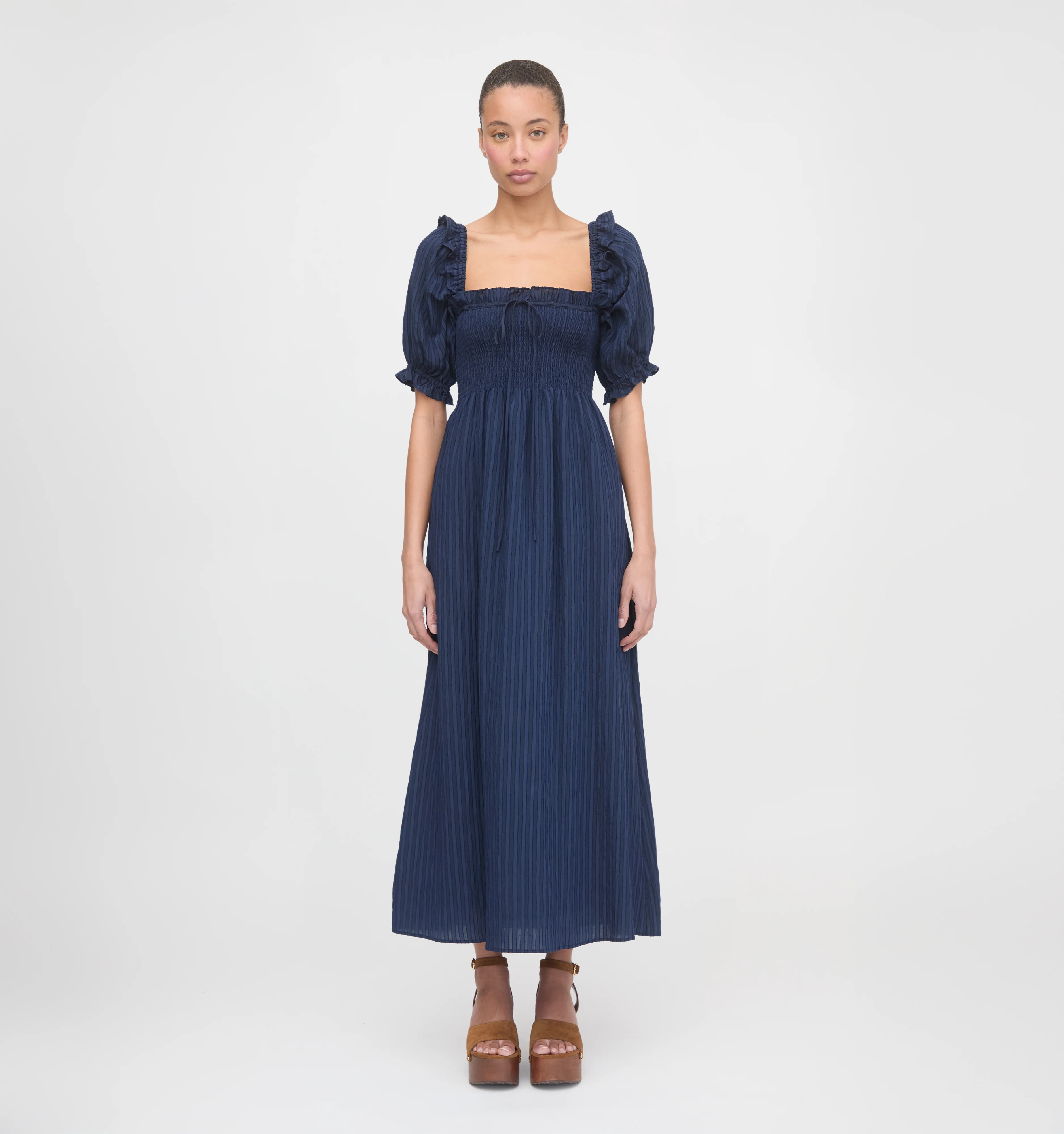 The Scarlett Nap Dress - Navy Tonal Seersucker