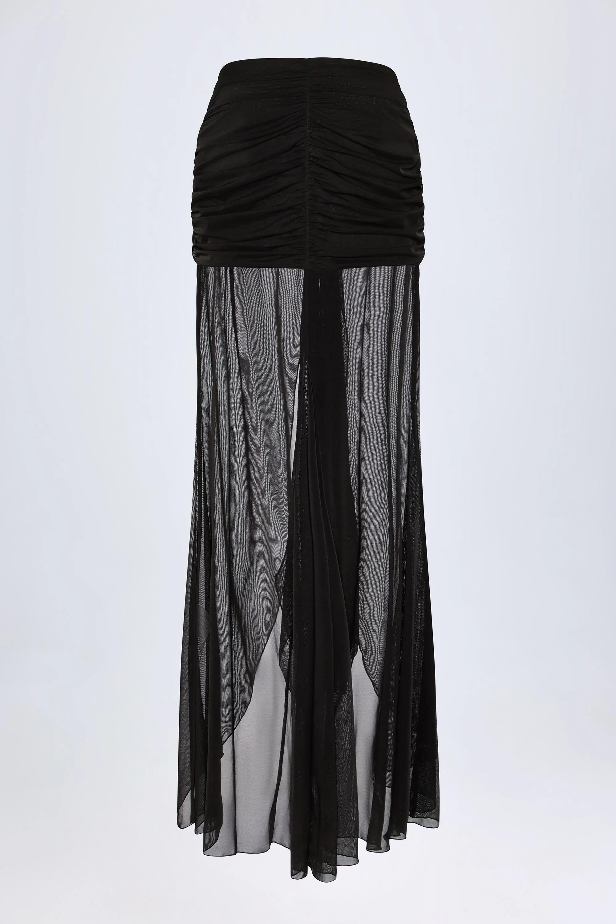 Ruched Hardware-Detail Fishtail Maxi Skirt in Black