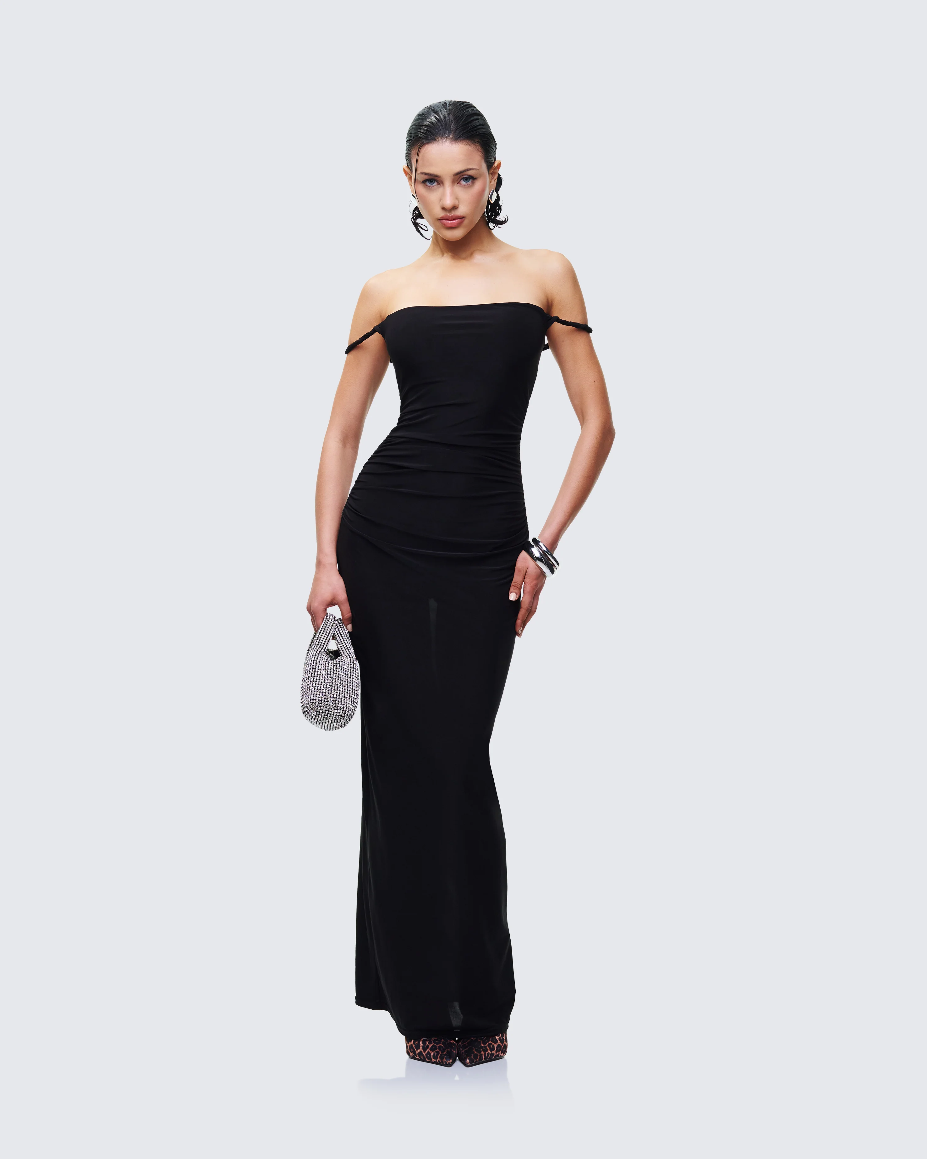 Elaris Black Twist Strap Maxi Dress