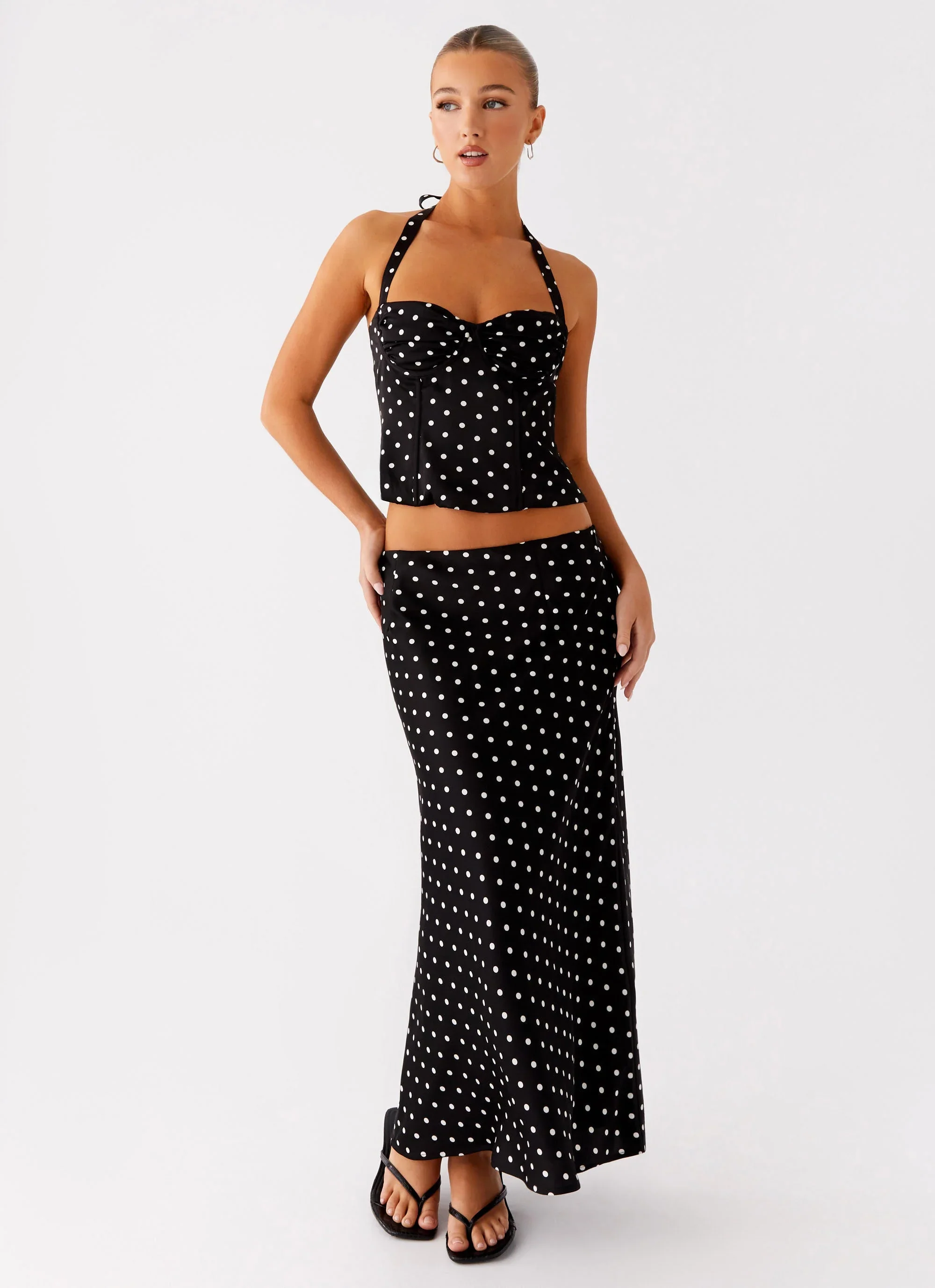 Breanne Midi Skirt - Black Polka Dot - luluinthesky