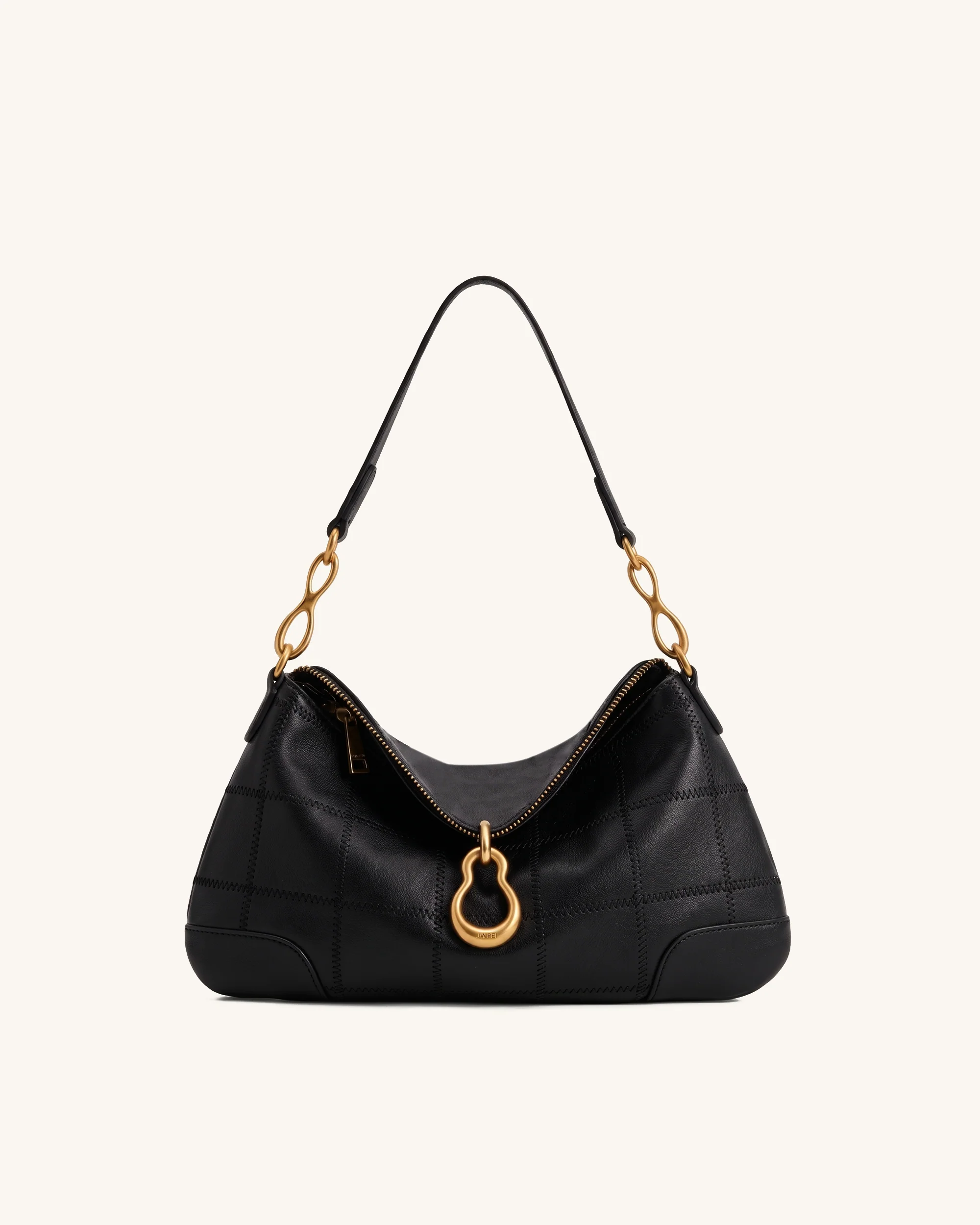 Jayla Metal Pendant Embellished Shoulder Bag - Charcoal Black
