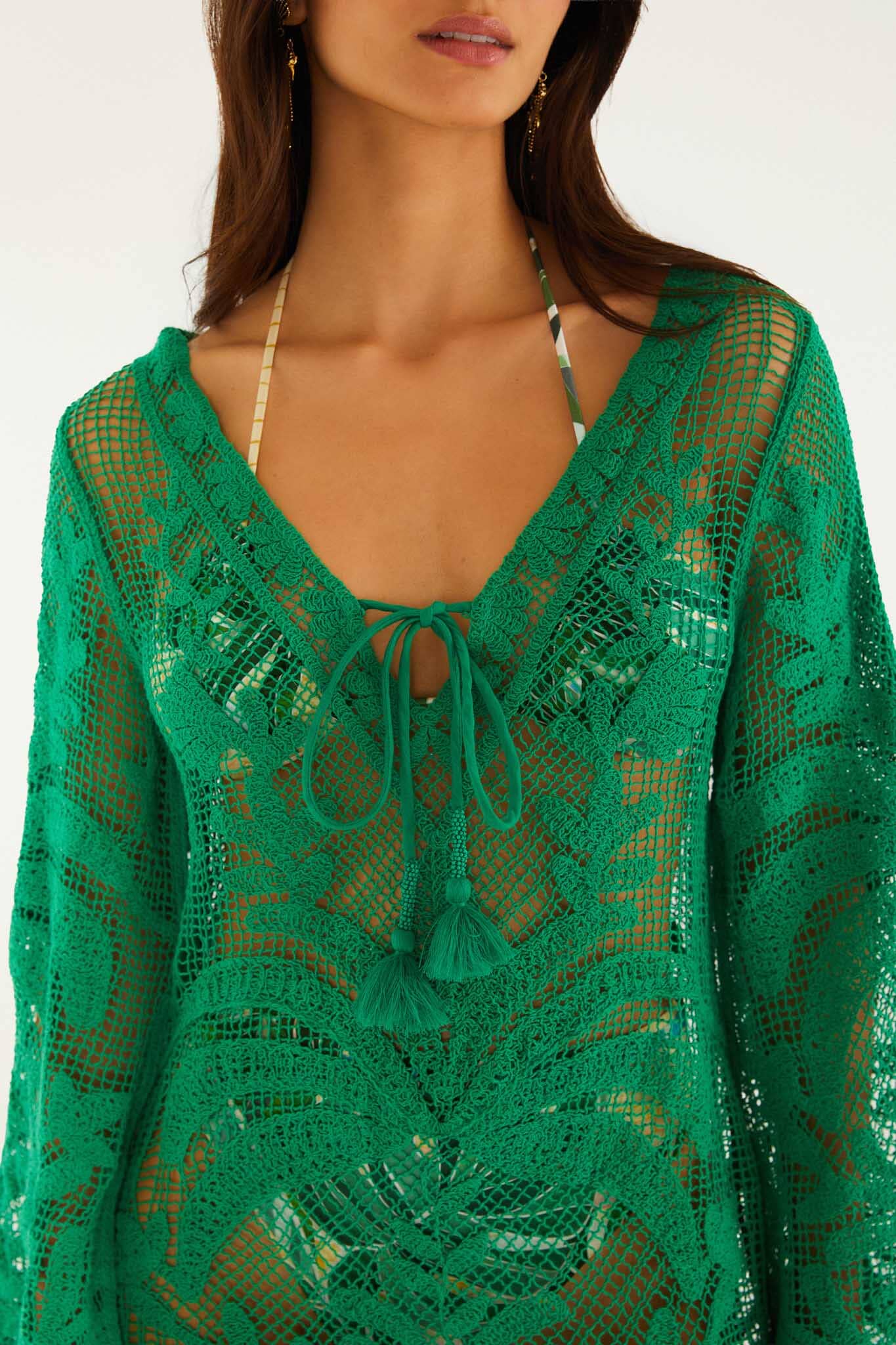 Green Richelieu Open Sheer Back Mini Dress