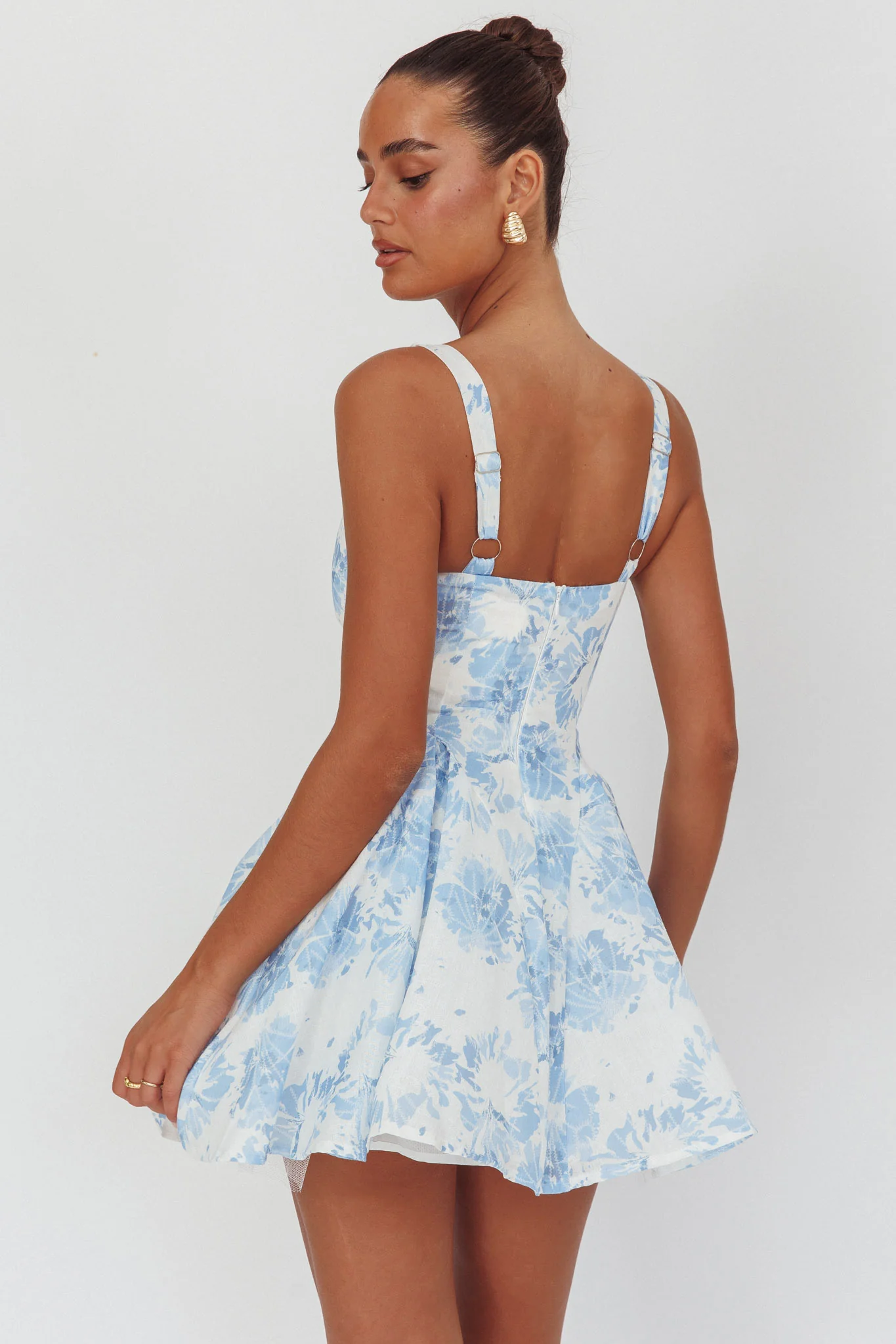 Get My Attention Off-Shoulder Mini Dress Floral Blue - luluinthesky