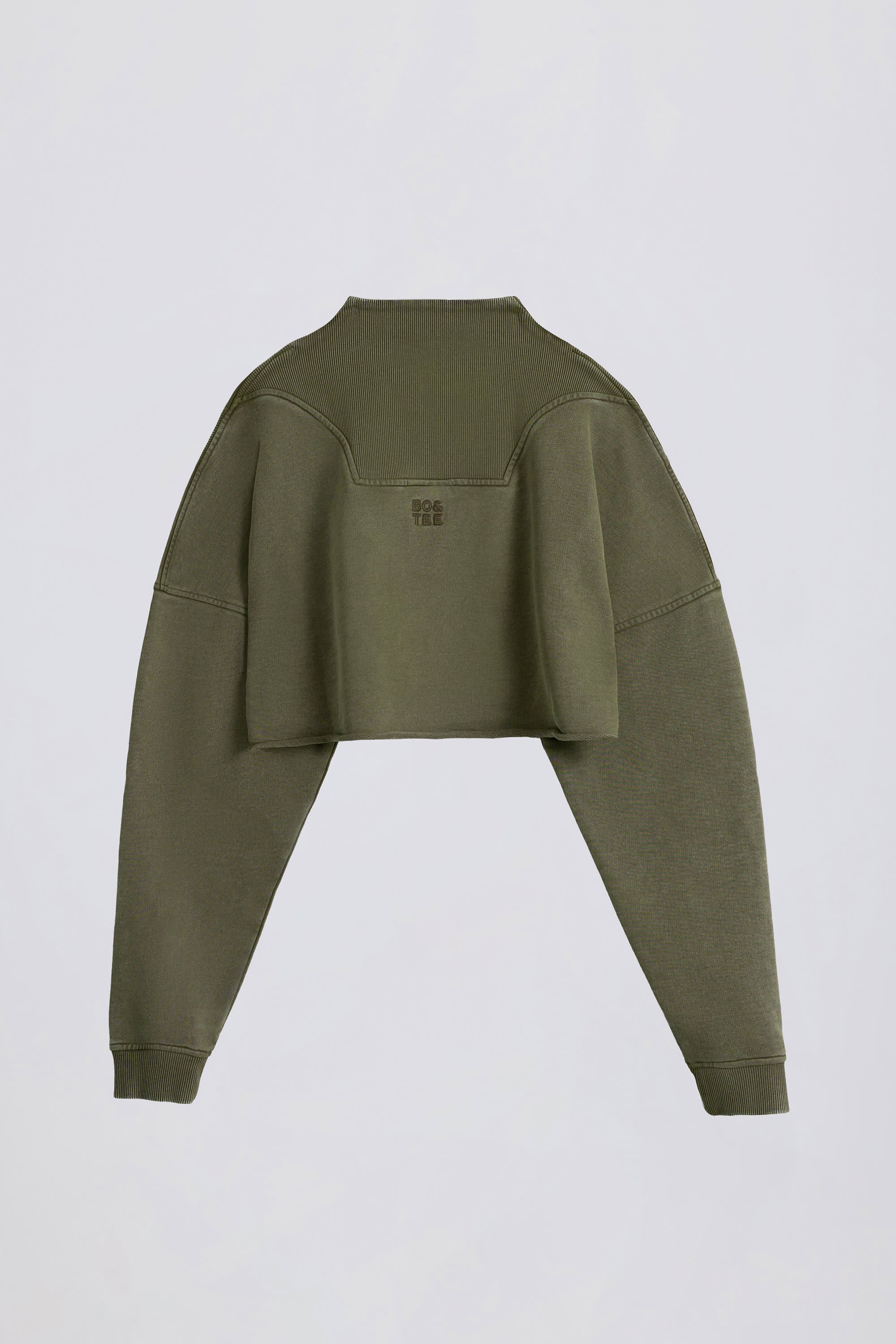 Cotton Jersey Acid Wash Cropped Sweatshirt in Light Green