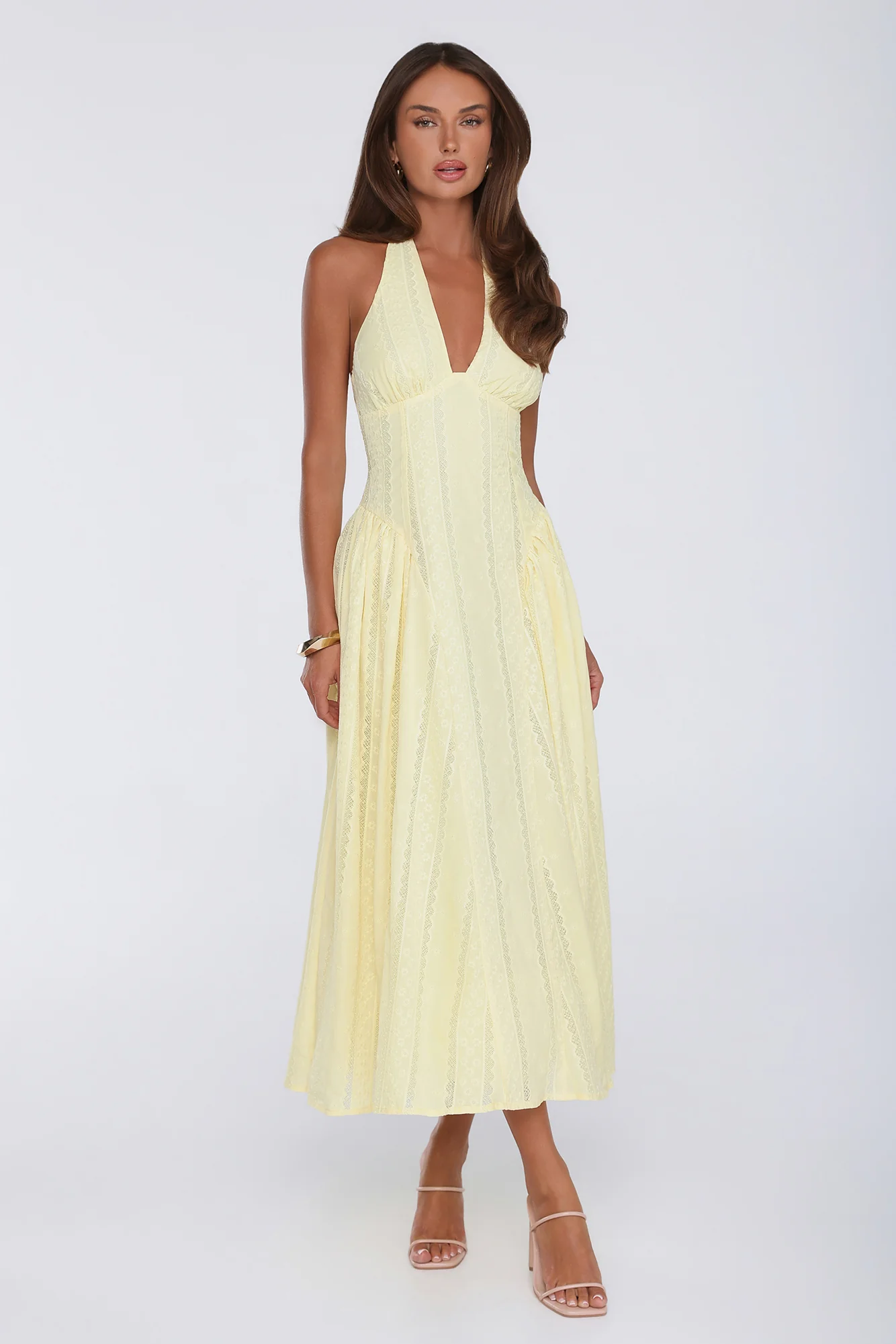Petal Whimsy Halter Maxi Dress Lemon