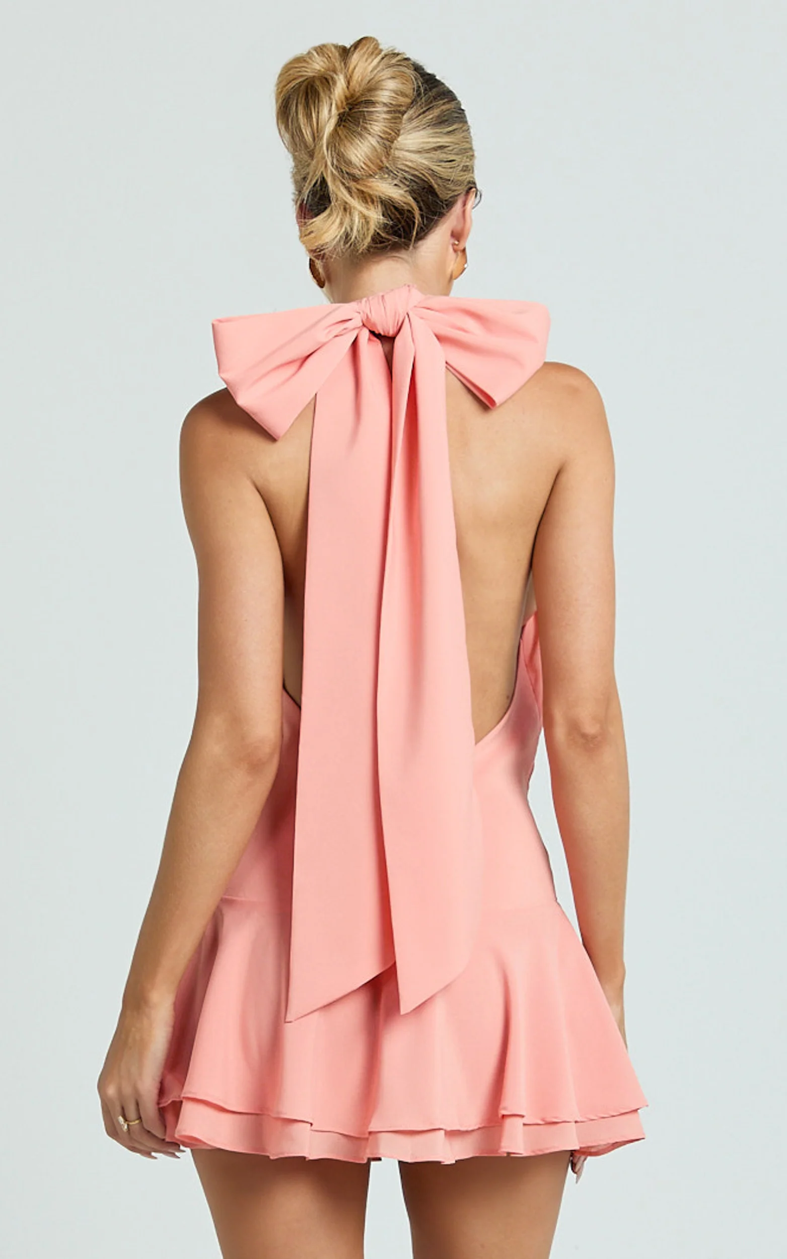 Bryonie Mini Dress - Backless Halter Dress in Grapefruit
