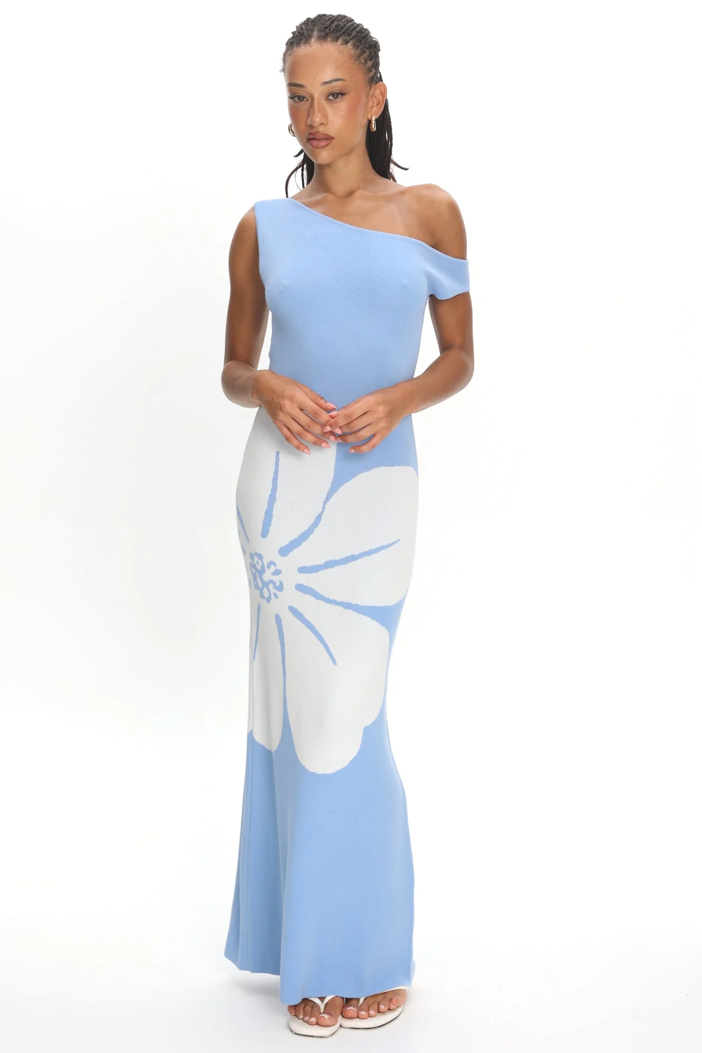 Wildflower Sun Asymmetric Neckline Knit Dress Flower Blue