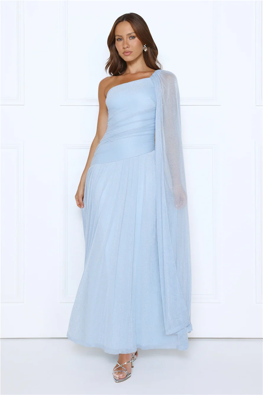 Midnight Spin One Shoulder Maxi Dress Blue