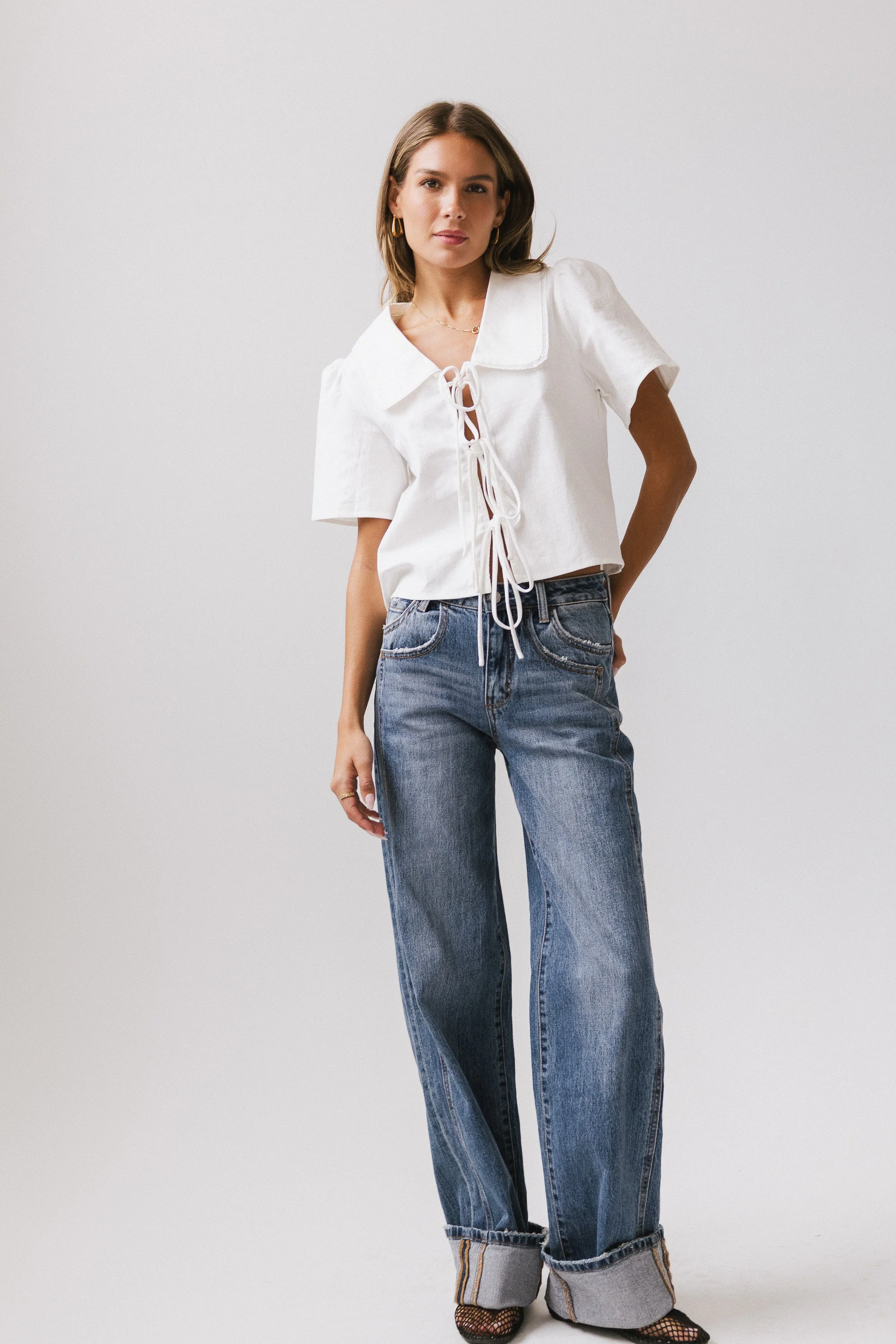 Ethan Tie Front Blouse in White