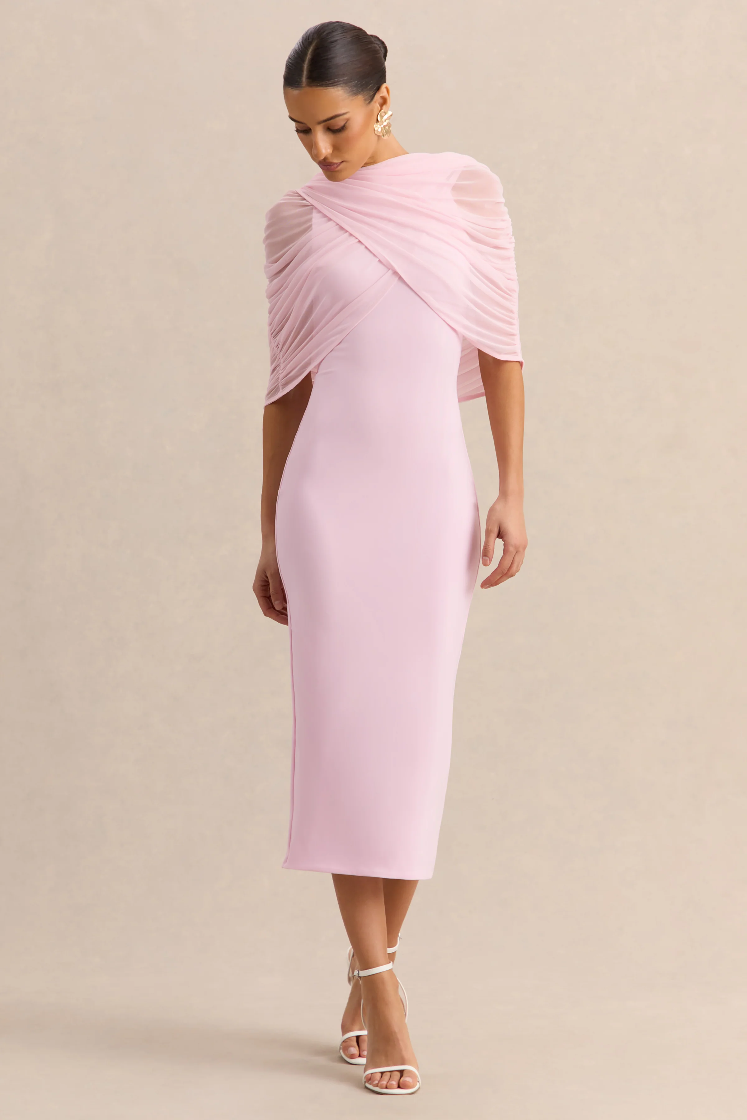 Mirana | Light Pink High-Neck Midi-Dress