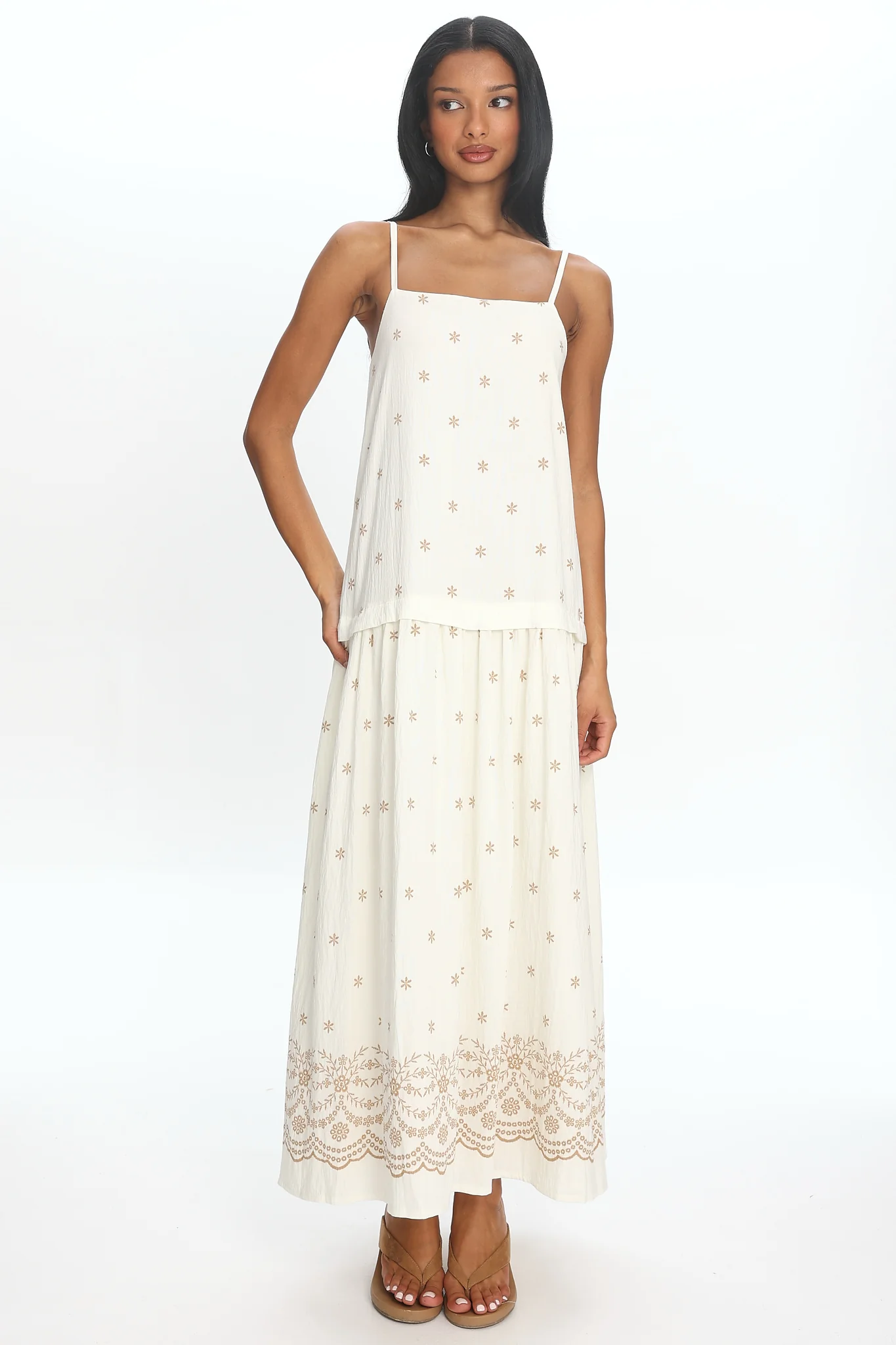 Adella Drop Waist Maxi Dress Beige