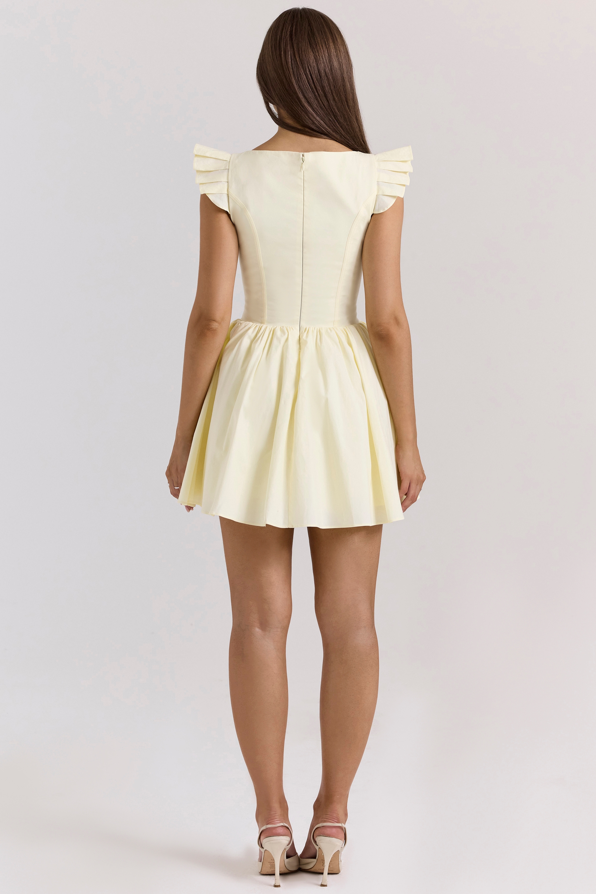 Lemon Cotton Embroidered Mini Dress