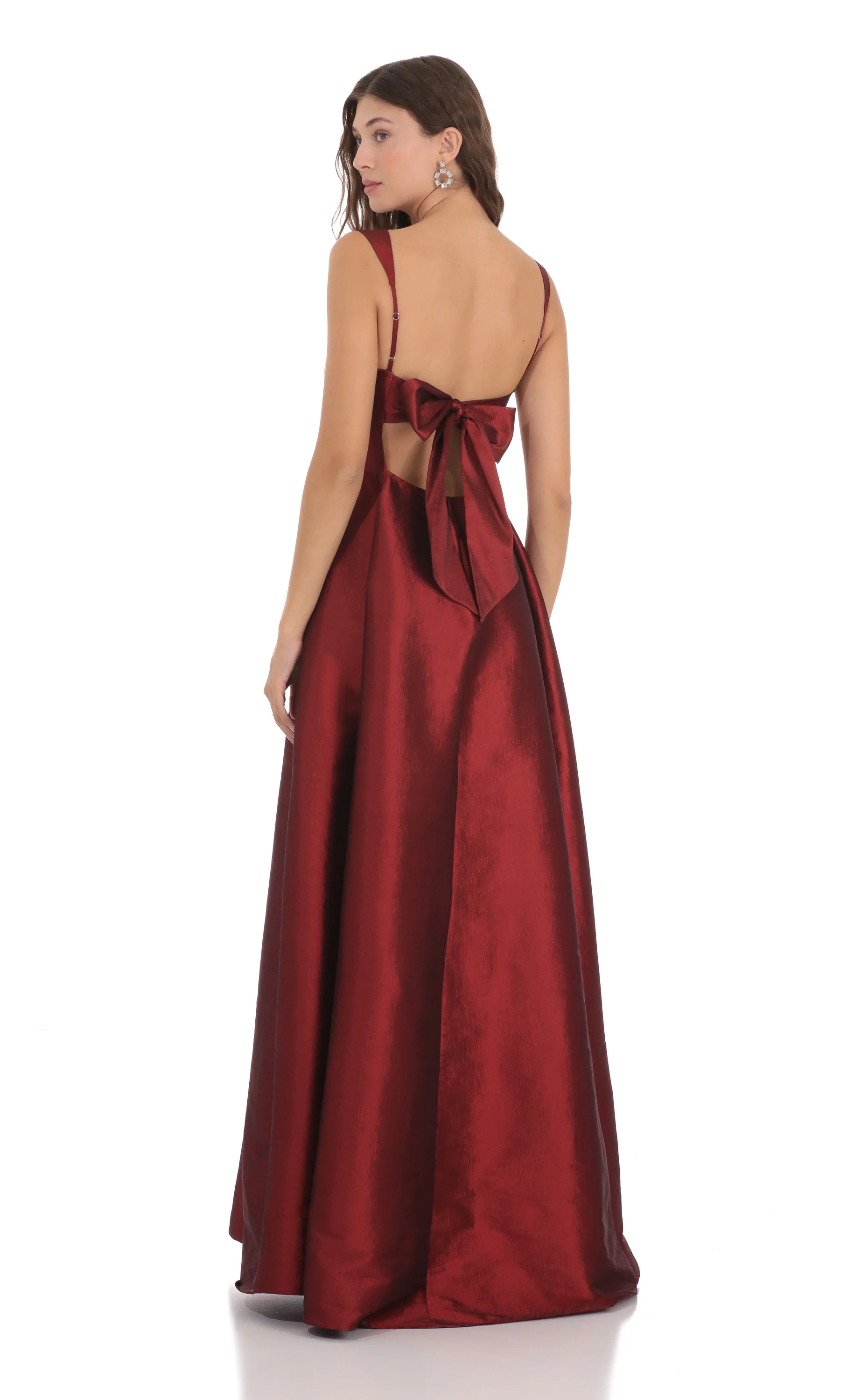 Square Neck Fit and Flare Gown in Maroon